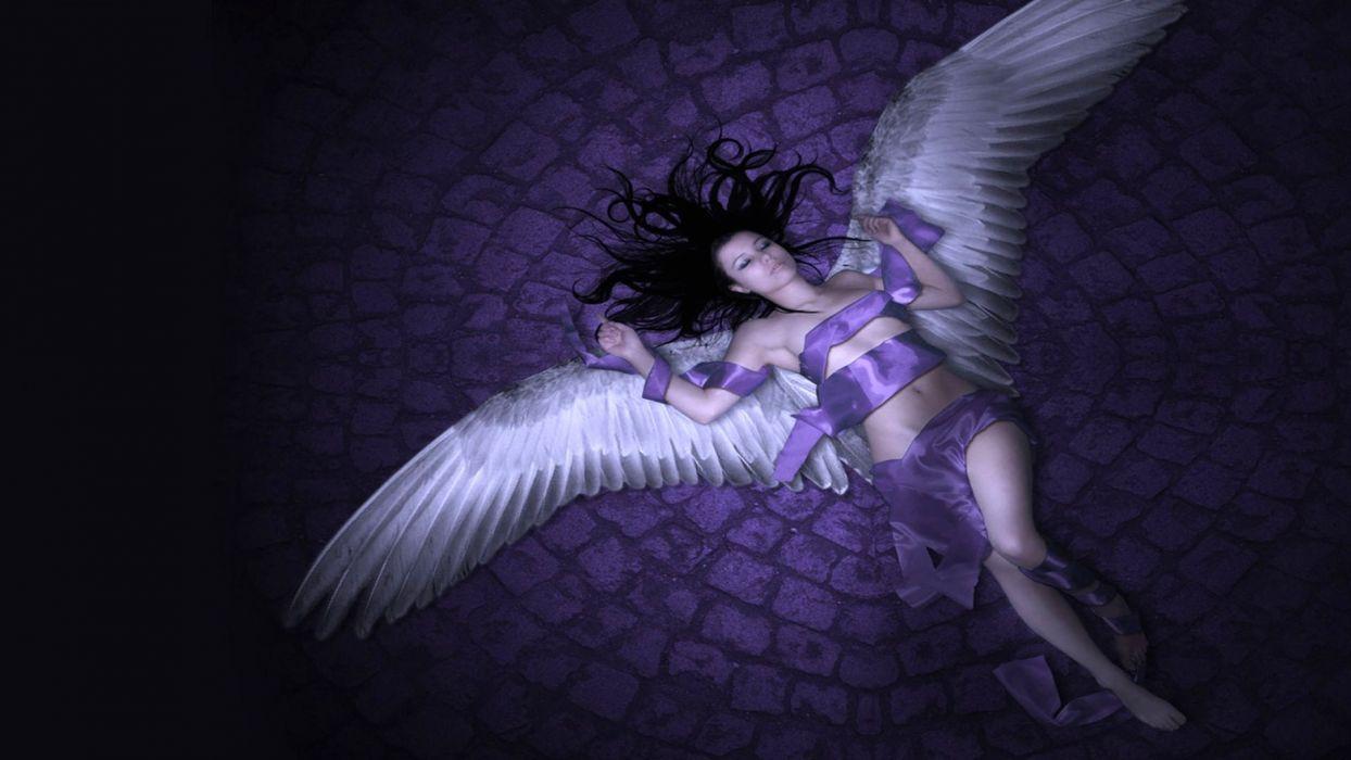 FALLEN ANGEL purple wings fantasy wallpaper