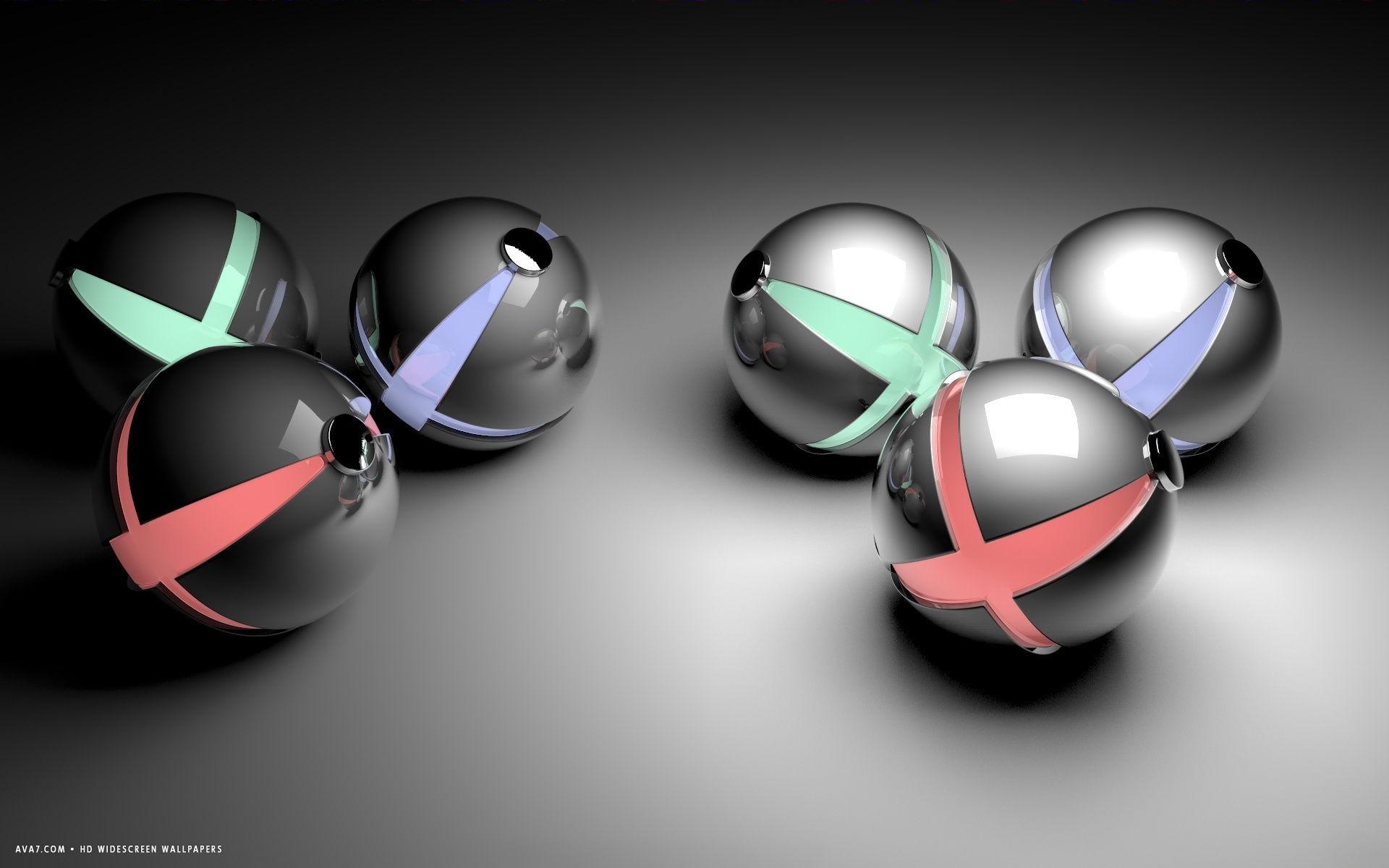 3D abstract red green plus blue reflective balls HD