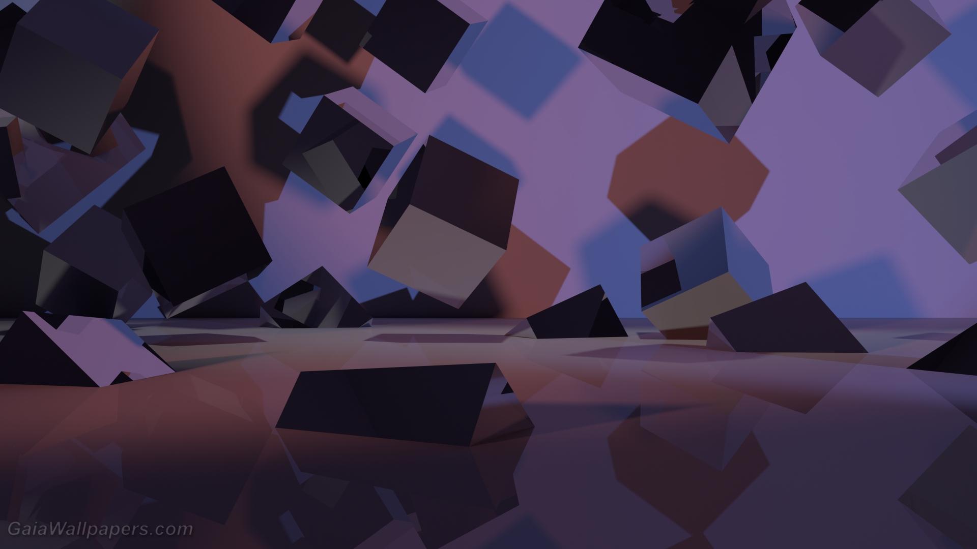 Reflective cubes in mixed purple lights wallpaper 1920x1080