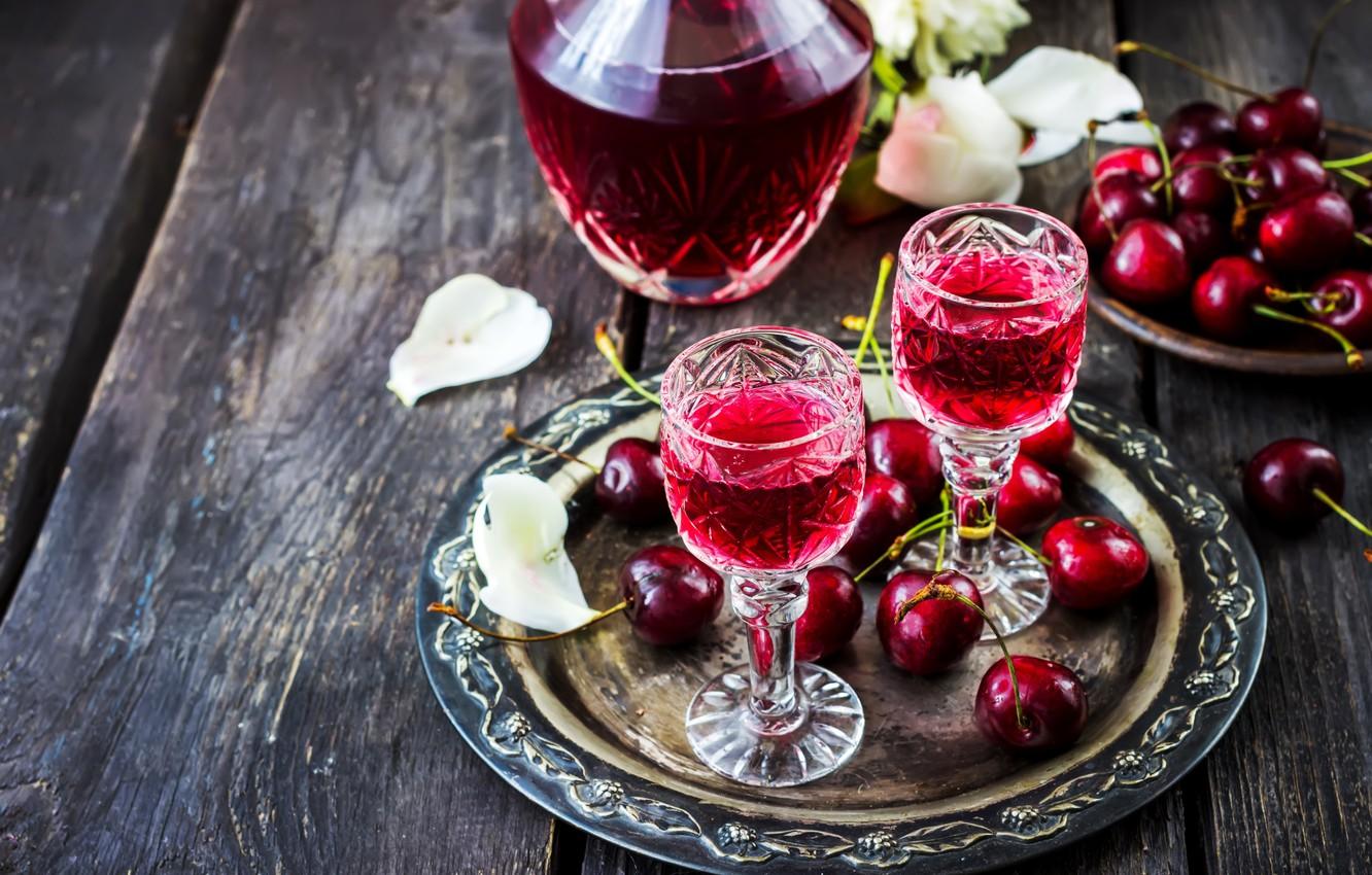 Wallpaper cherry, glasses, infusion image for desktop