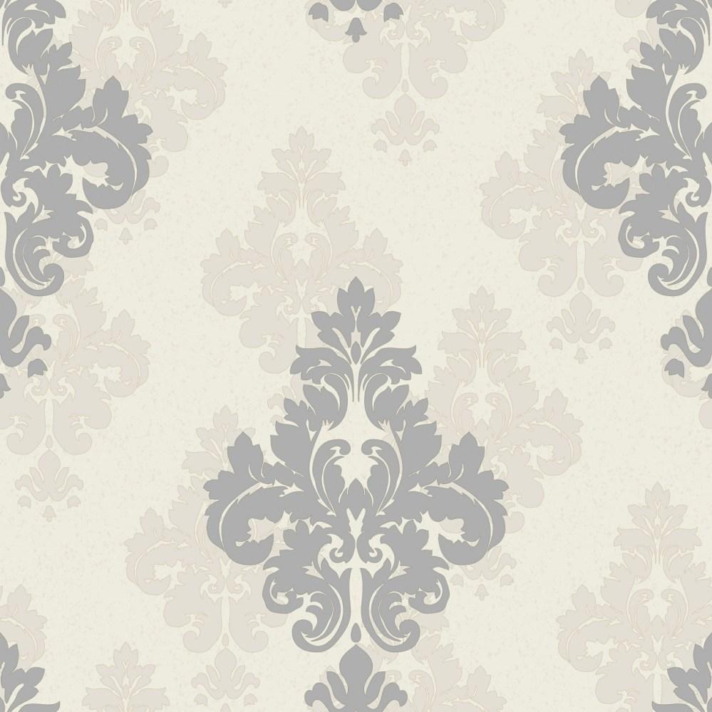Grey Damask Patterned Wallpaper A8 34P37