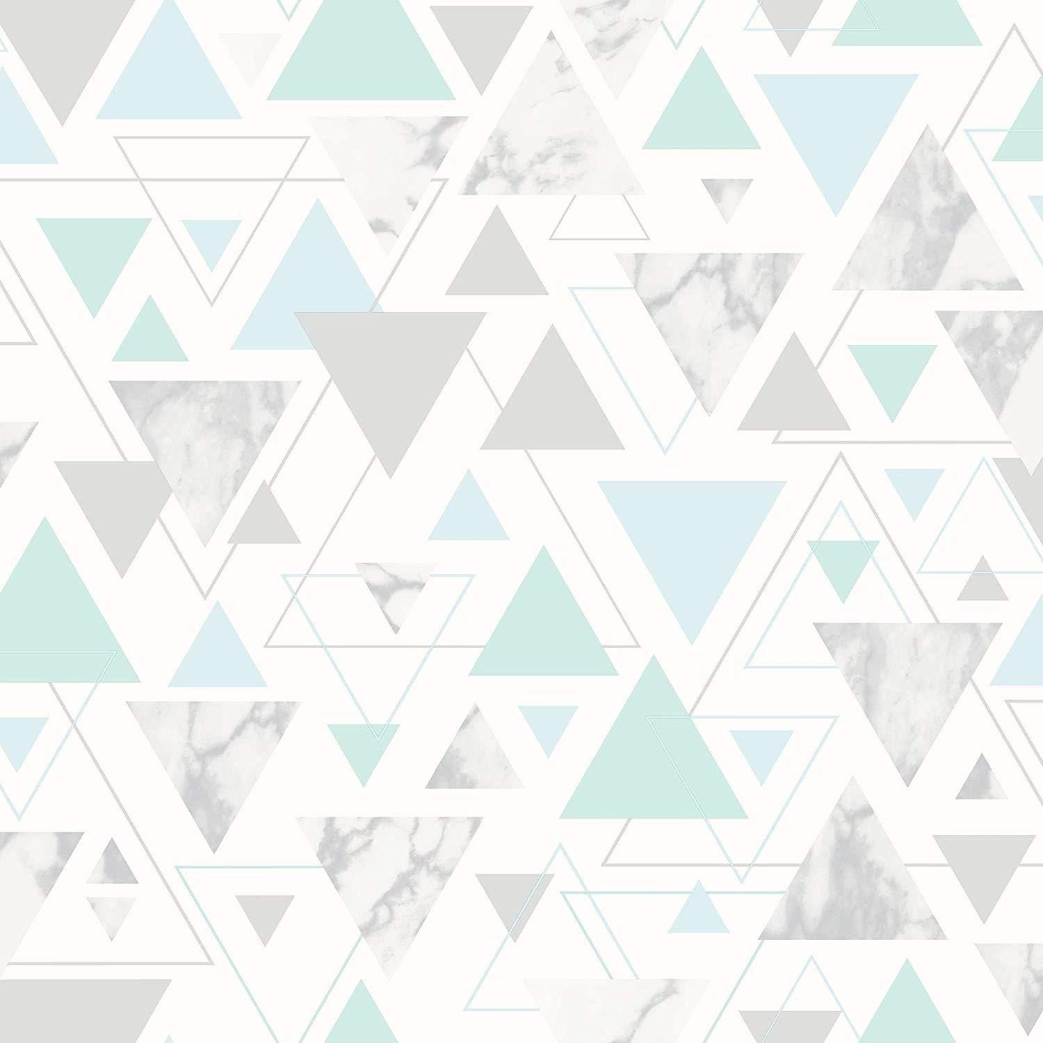 Chantilly Geometric Marble Triangle Wallpaper Teal Grey