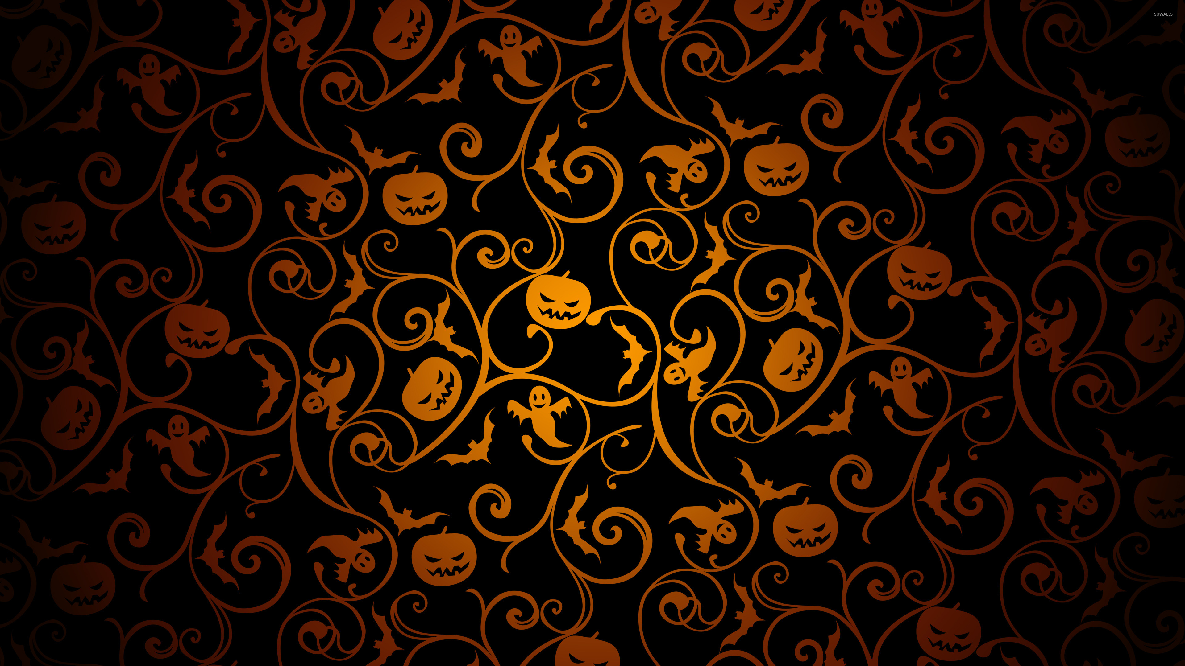 Halloween pattern on black wallpaper wallpaper