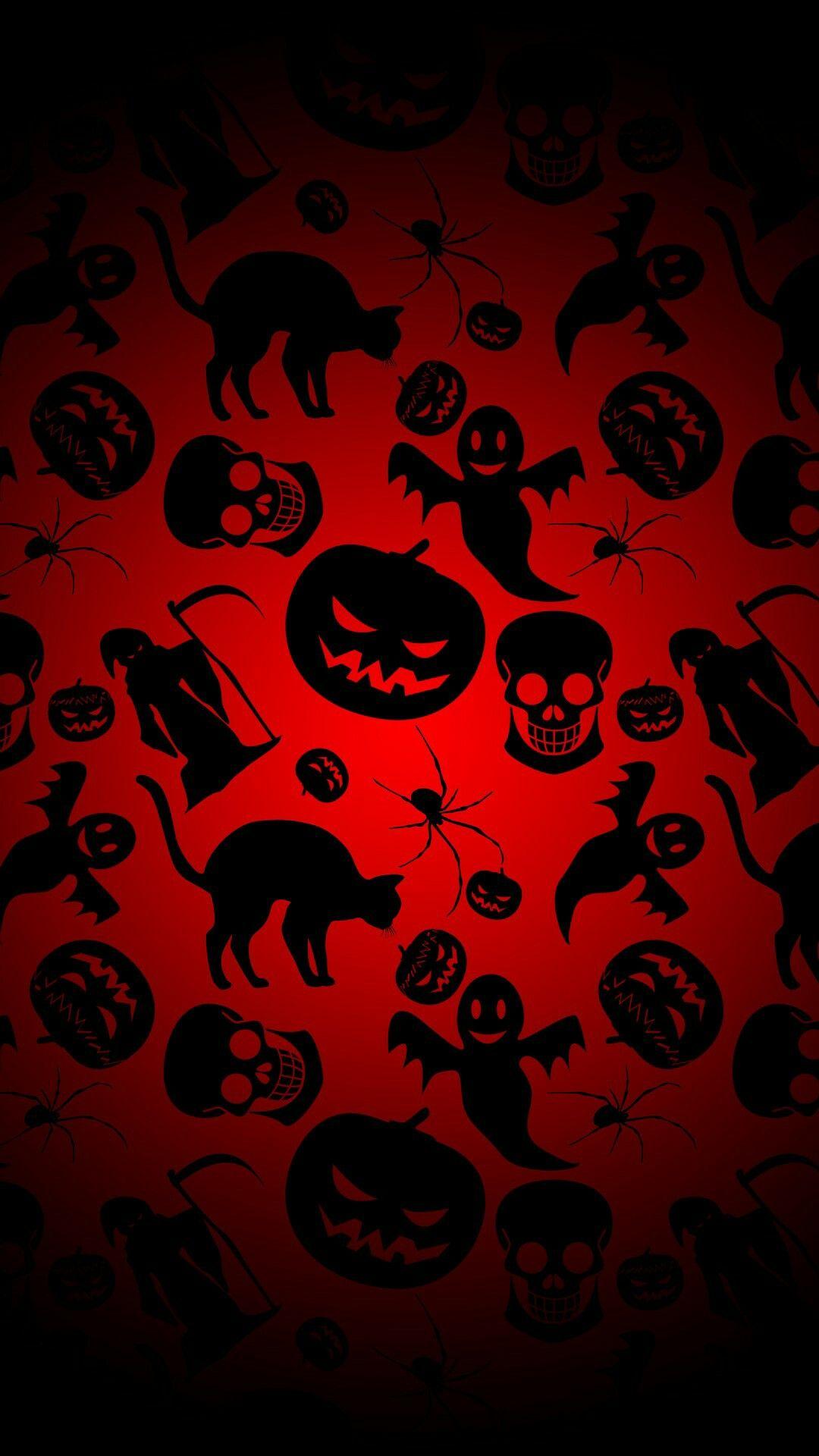 Cats, Spiders, Jack O' Lanterns, Ghosts In Black And Red Wallpaper Image, 1. Halloween Wallpaper, Halloween Wallpaper Iphone, Free Halloween Wallpaper