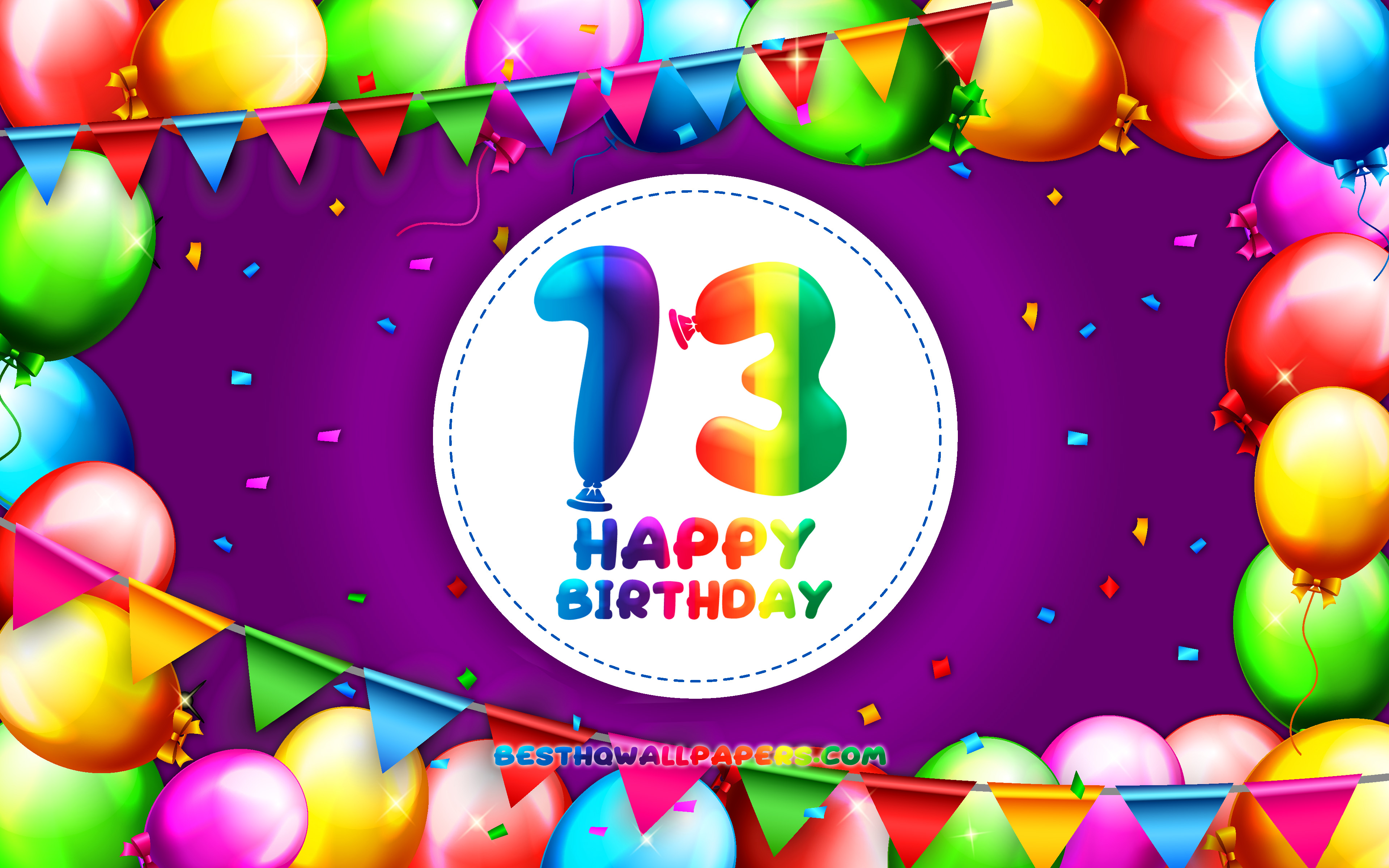 Download wallpapers Happy 13th birthday, 4k, colorful.