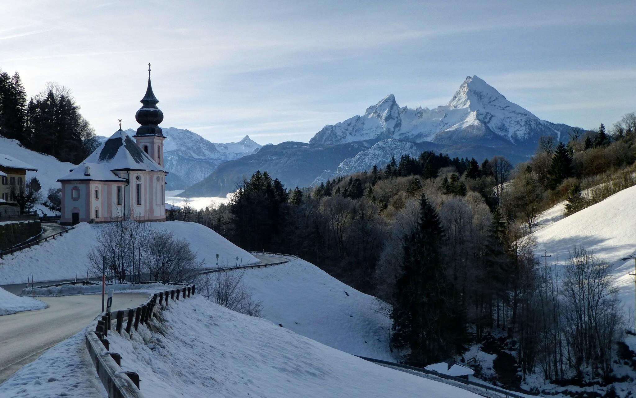 Forest, Mountains, berchtesgaden, amazing, Watzmann, Road
