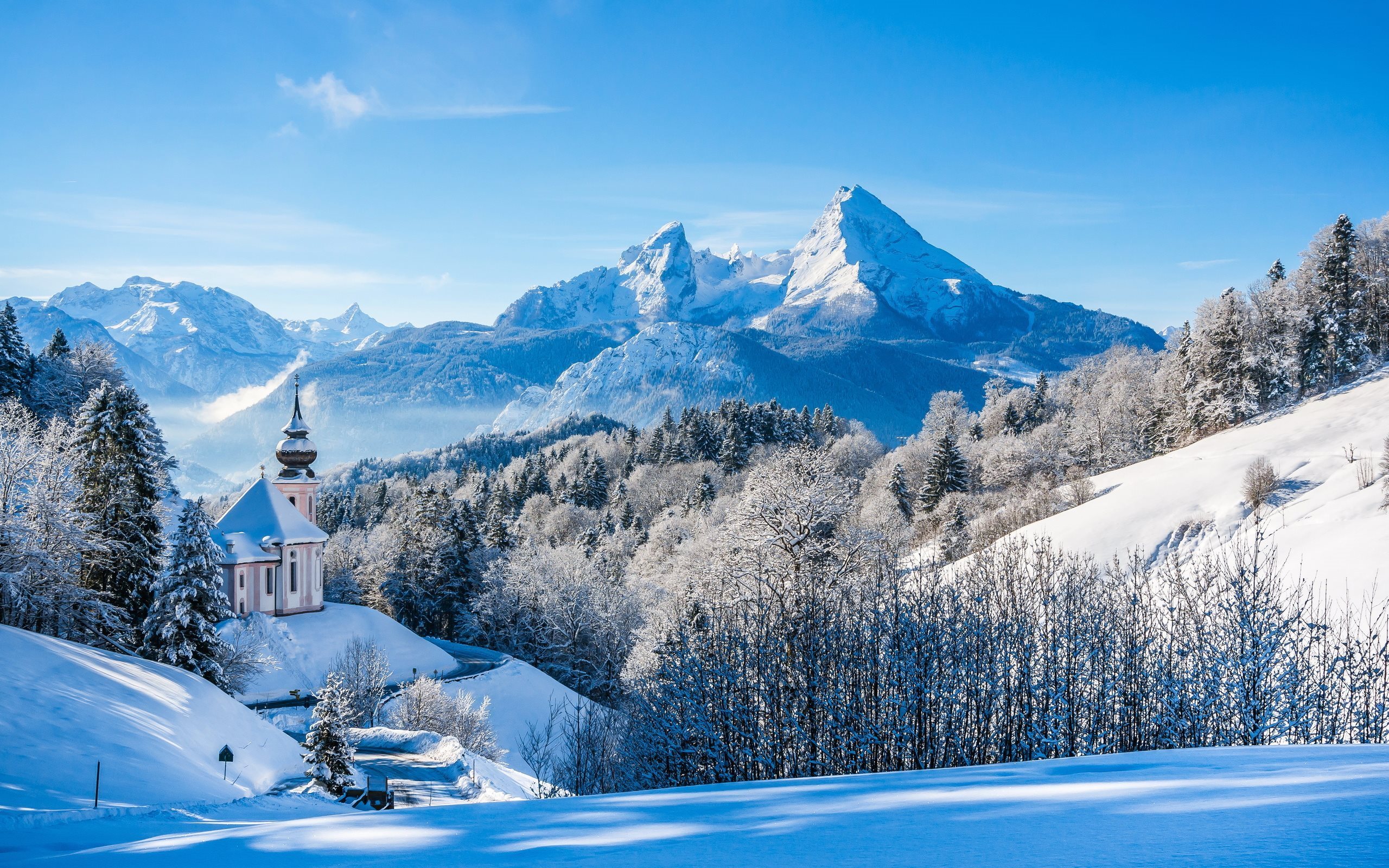 Download wallpaper winter, alps, blue sky, mountains