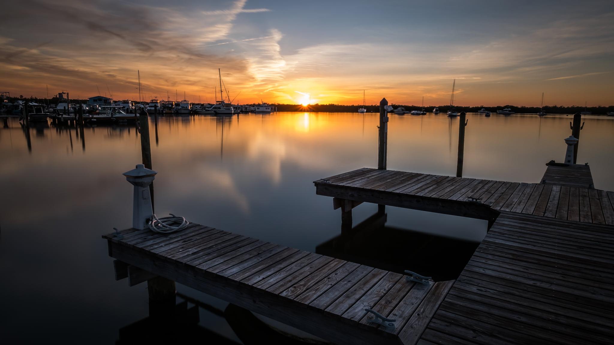 Fishing boat dock during sunset, florida HD wallpaper