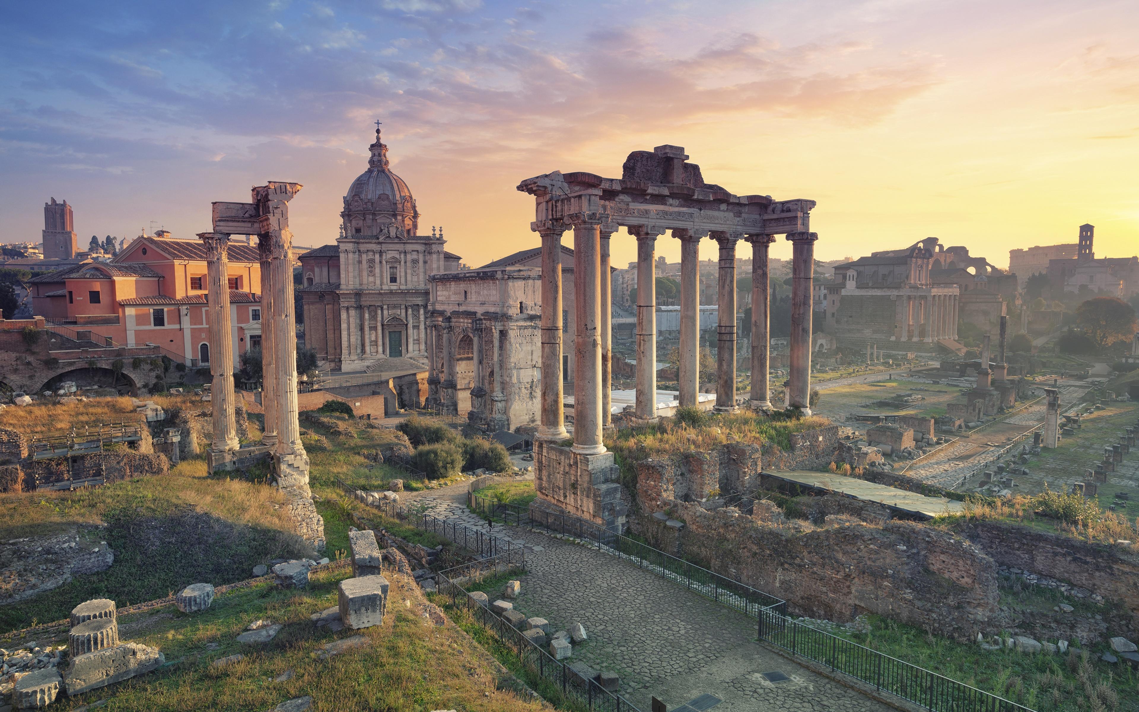 Desktop Wallpaper Rome Italy Column Ruins Cities 3840x2400