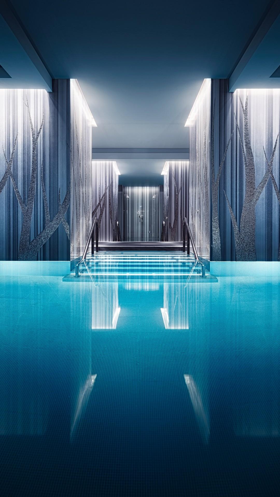 Wallpaper Hotel, Pool, Water, Columns, Modern architecture