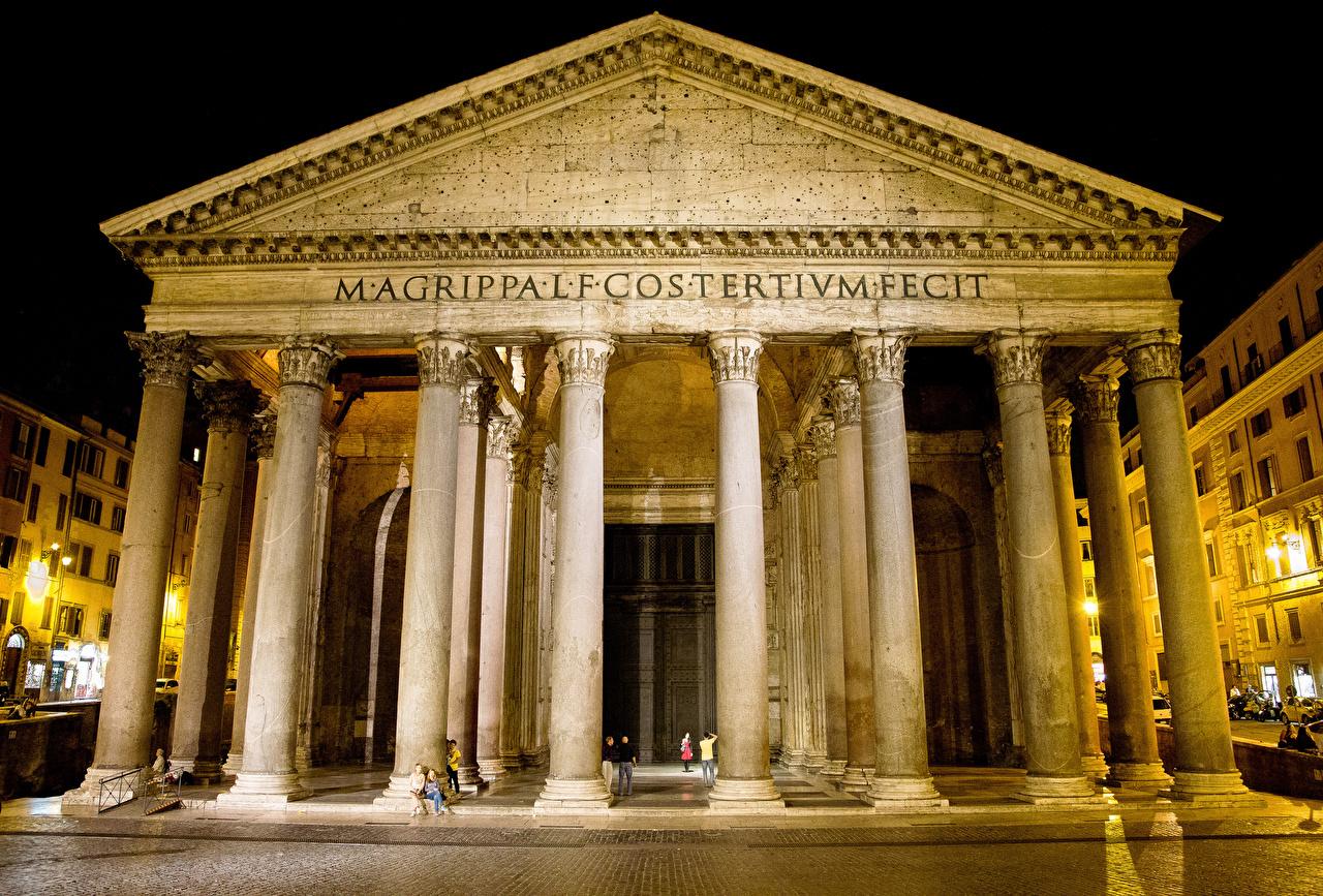 image Rome Italy columns Pantheon Colonna Night Temples Cities