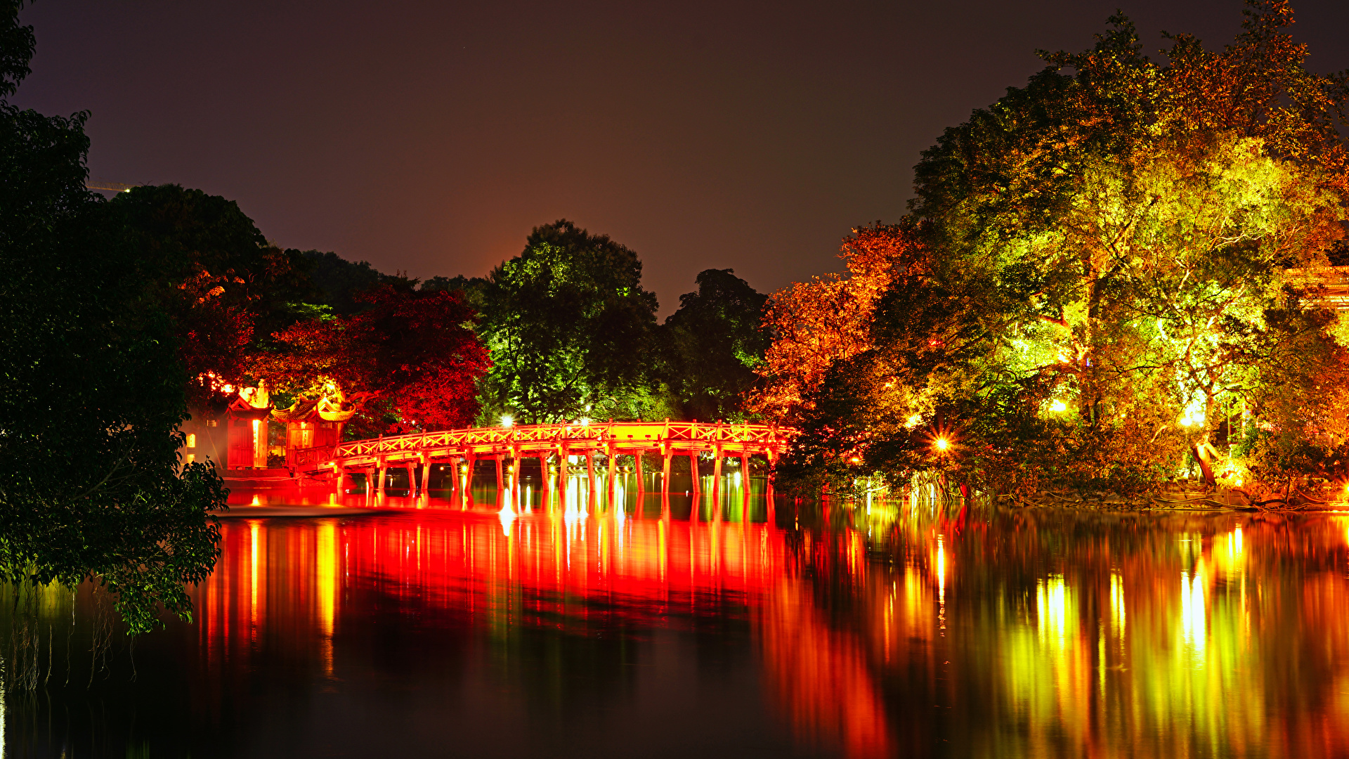 Picture Vietnam Hanoi Nature Autumn Bridges Parks Rivers