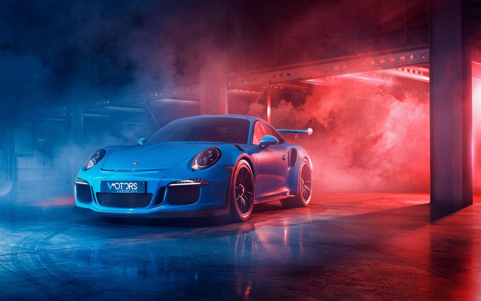 Wallpaper of Blue, Car, Smoke, Porsche 911 GT Sport Car