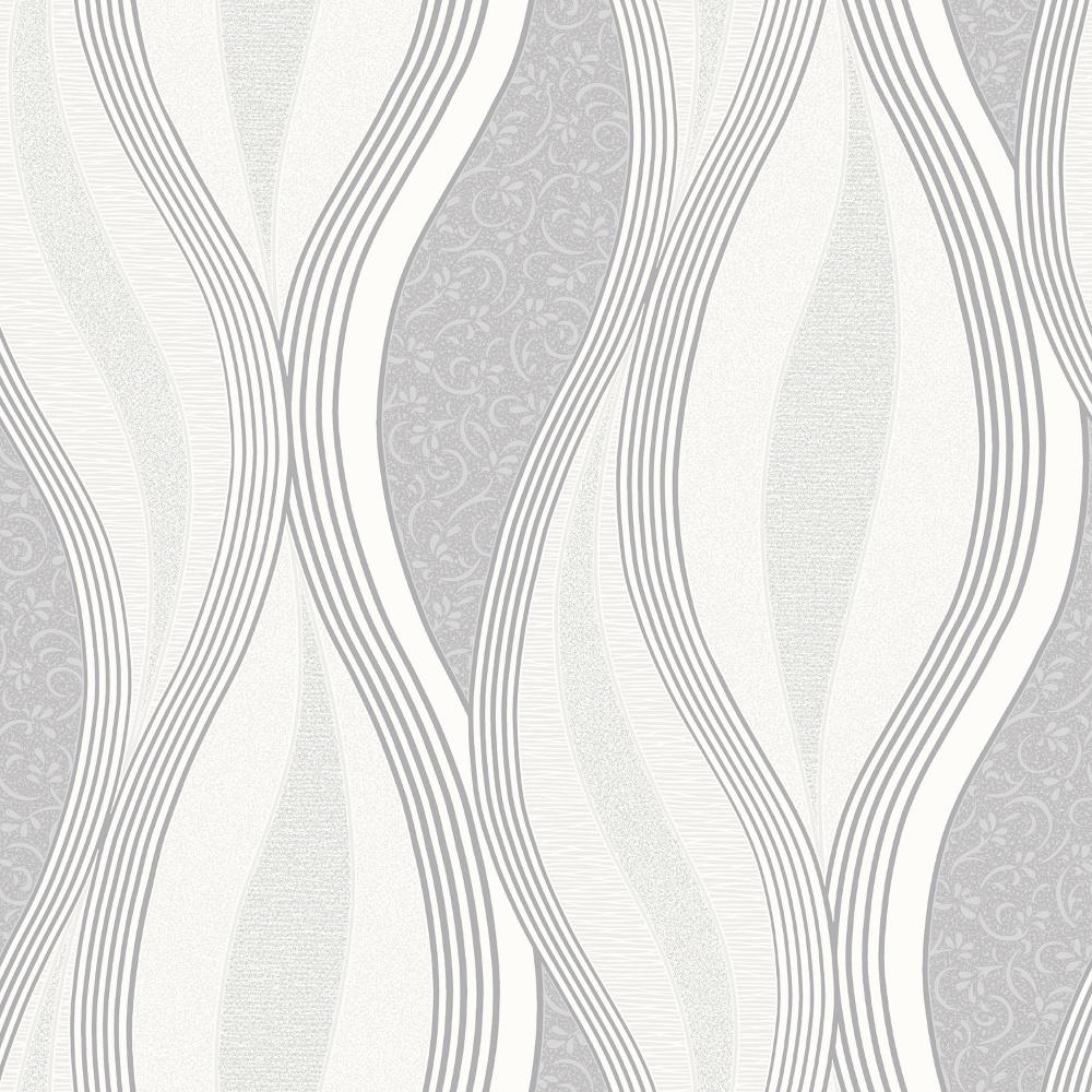 Direct Wave Stripe Pattern Floral Motif Metallic Glitter Wallpaper E62019