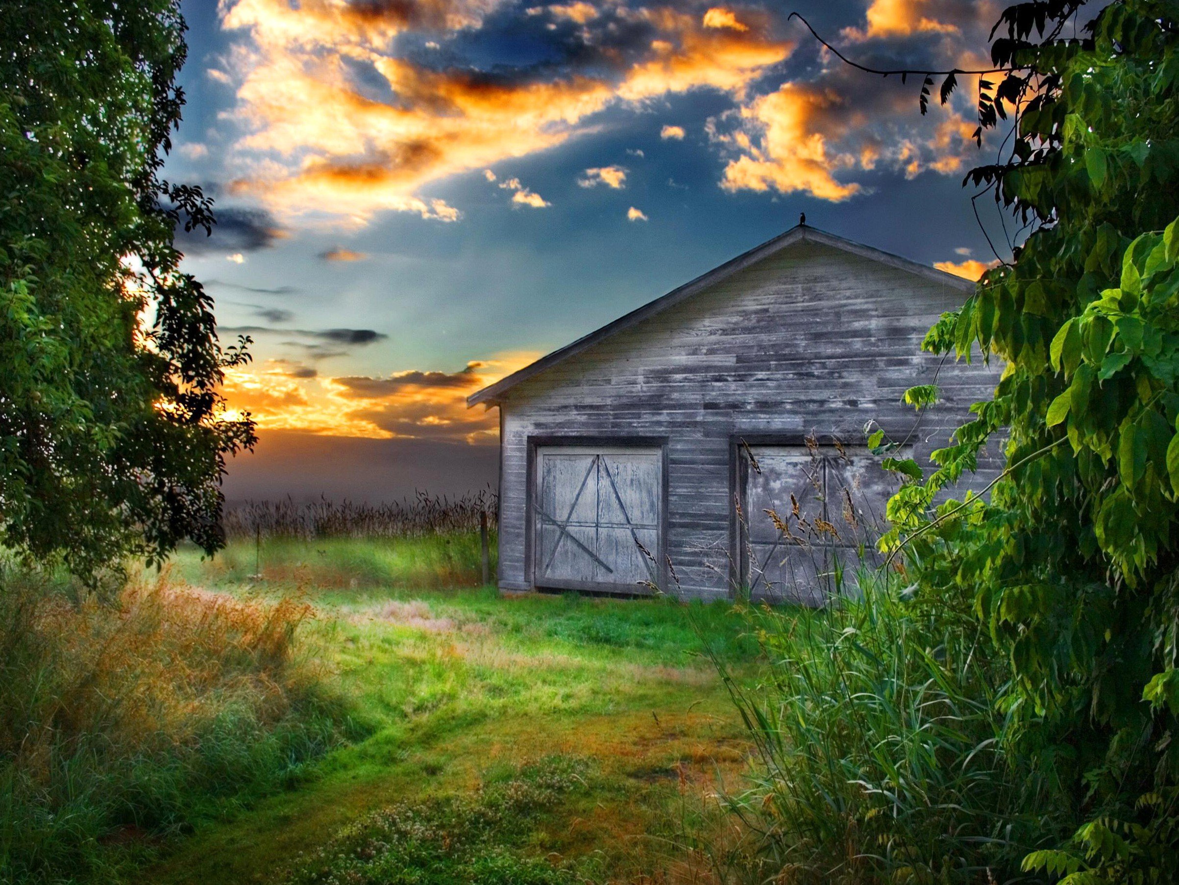 An, Old, Barn, At, Sunset, Desktop Wallpaper, HD Free