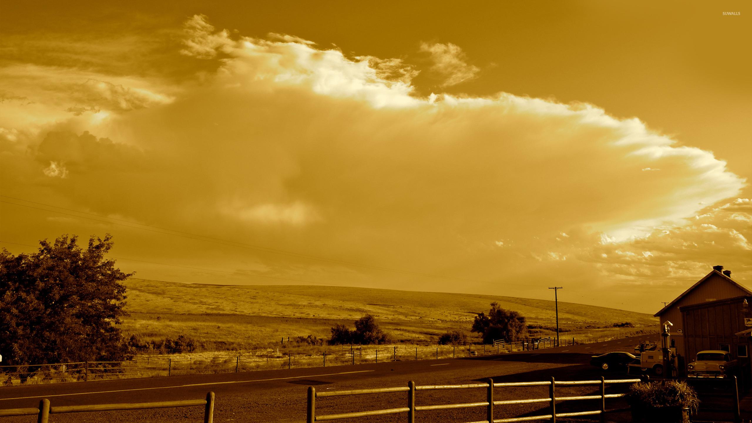 Orange sunset at the barn wallpaper wallpaper