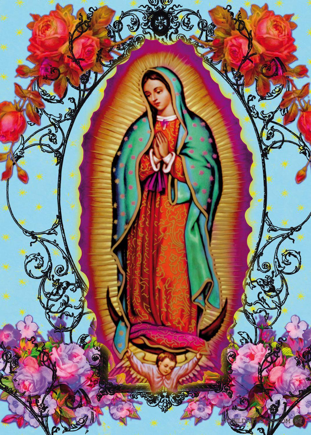 Poster of the Virgin Guadalupe Fleurie Madonna Mexican woman