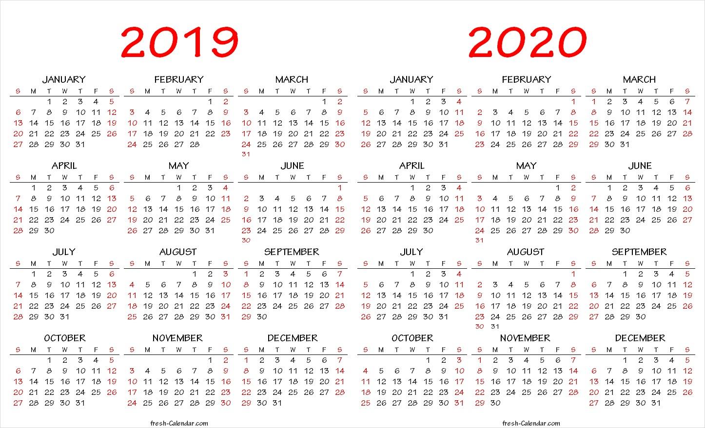 Year Long Calendar For 2019 2020 Printable. Calendar
