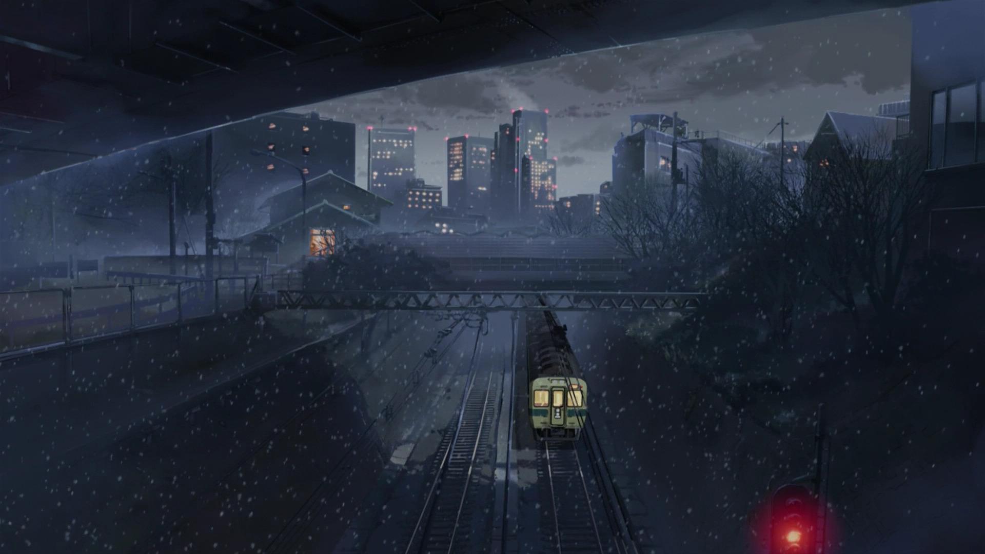 train, Night, City, Anime, 5 Centimeters Per Second