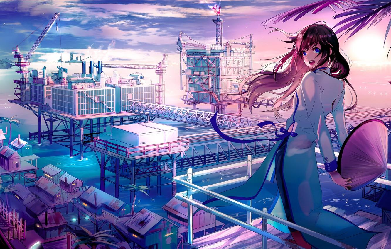 Wallpaper girl, the city, anime, art image for desktop