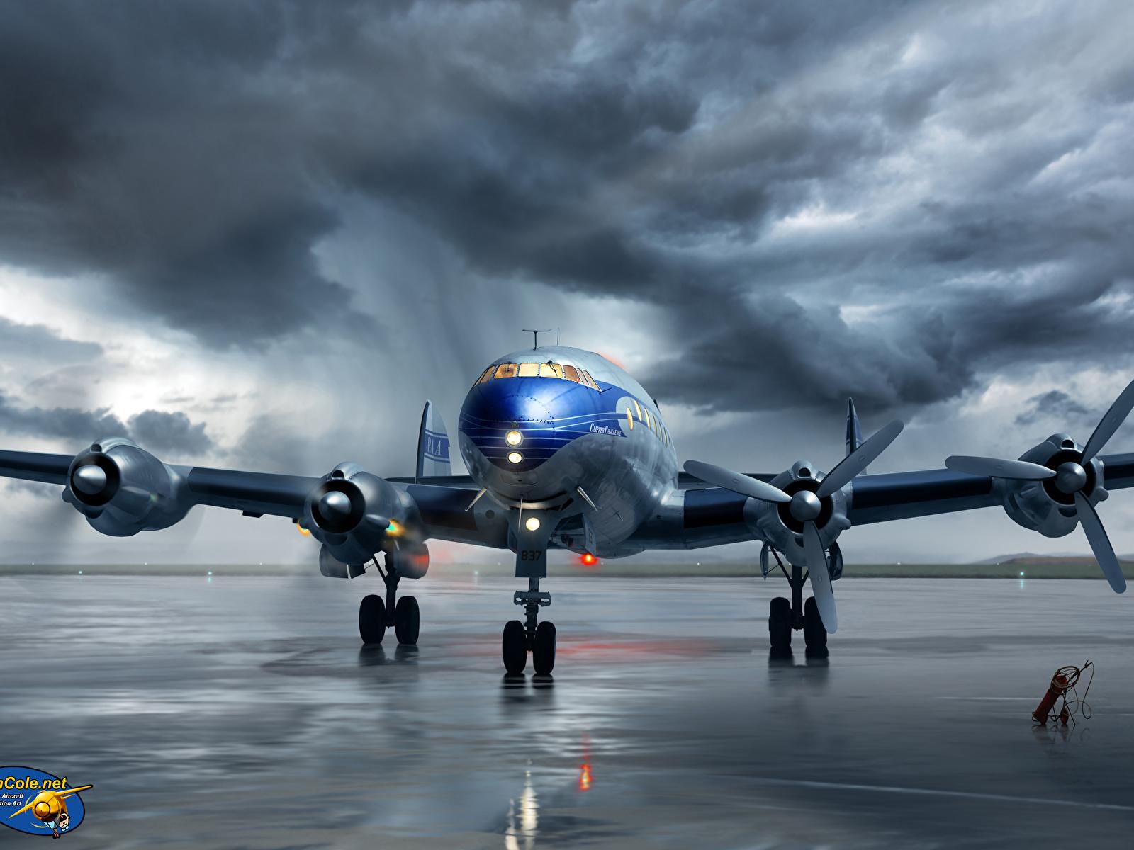 Photo Airplane Pan Am Lockheed Constellation Clouds 1600x1200