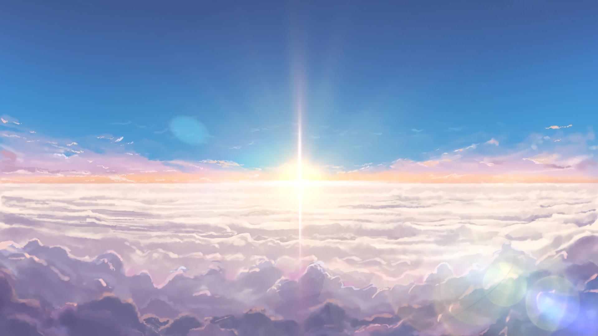 Formed by the reflection of anime clouds and lights in blue hues 2K  wallpaper download