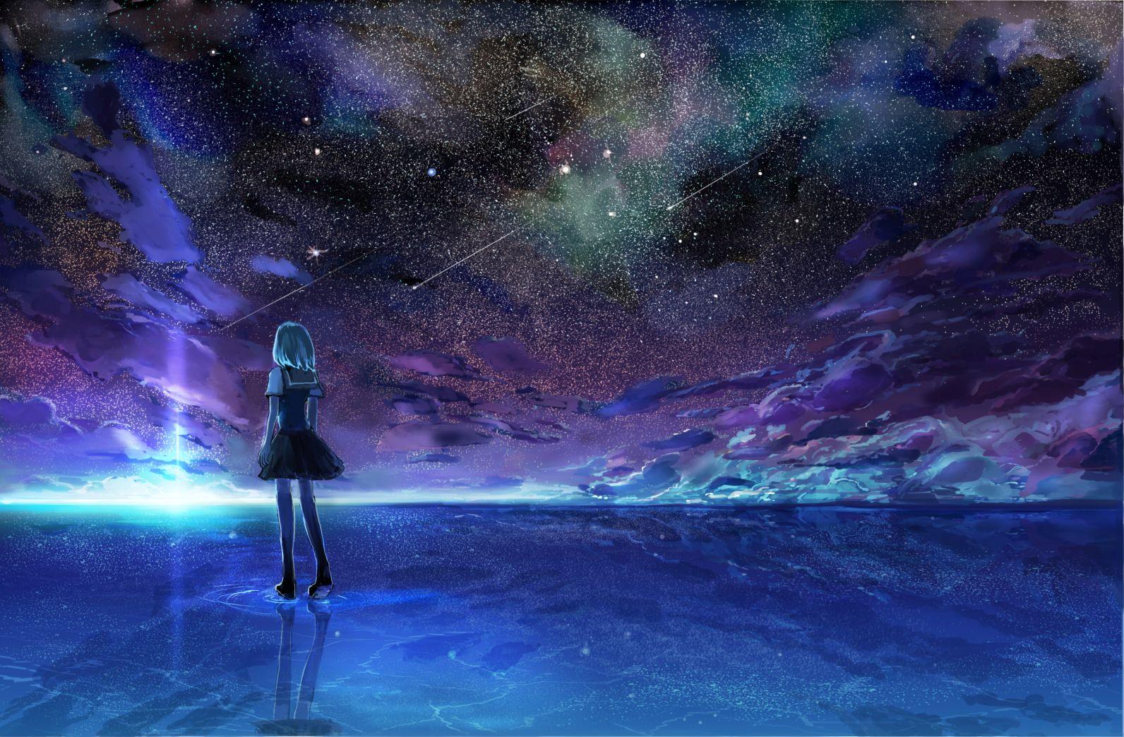 Ocean Night Sky Anime Wallpapers Wallpaper Cave