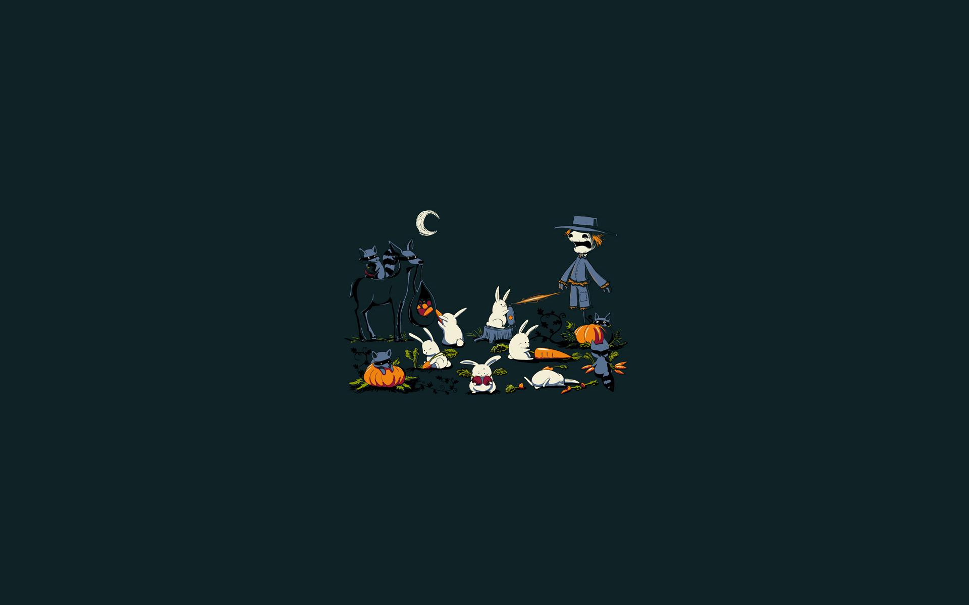 simple minimalism carrots rabbits scarecrows night