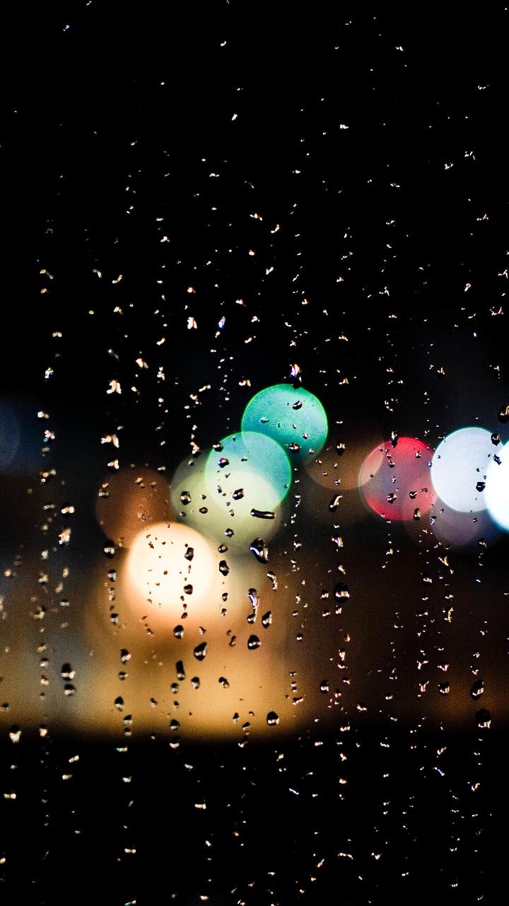 lights, glass, drops, the rain, night, bokeh