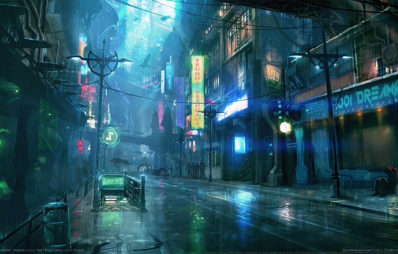 Wallpaper night, city, the city, rain, rain, night, game wallpaper, Dreamfall: Chapters image for desktop, section игры
