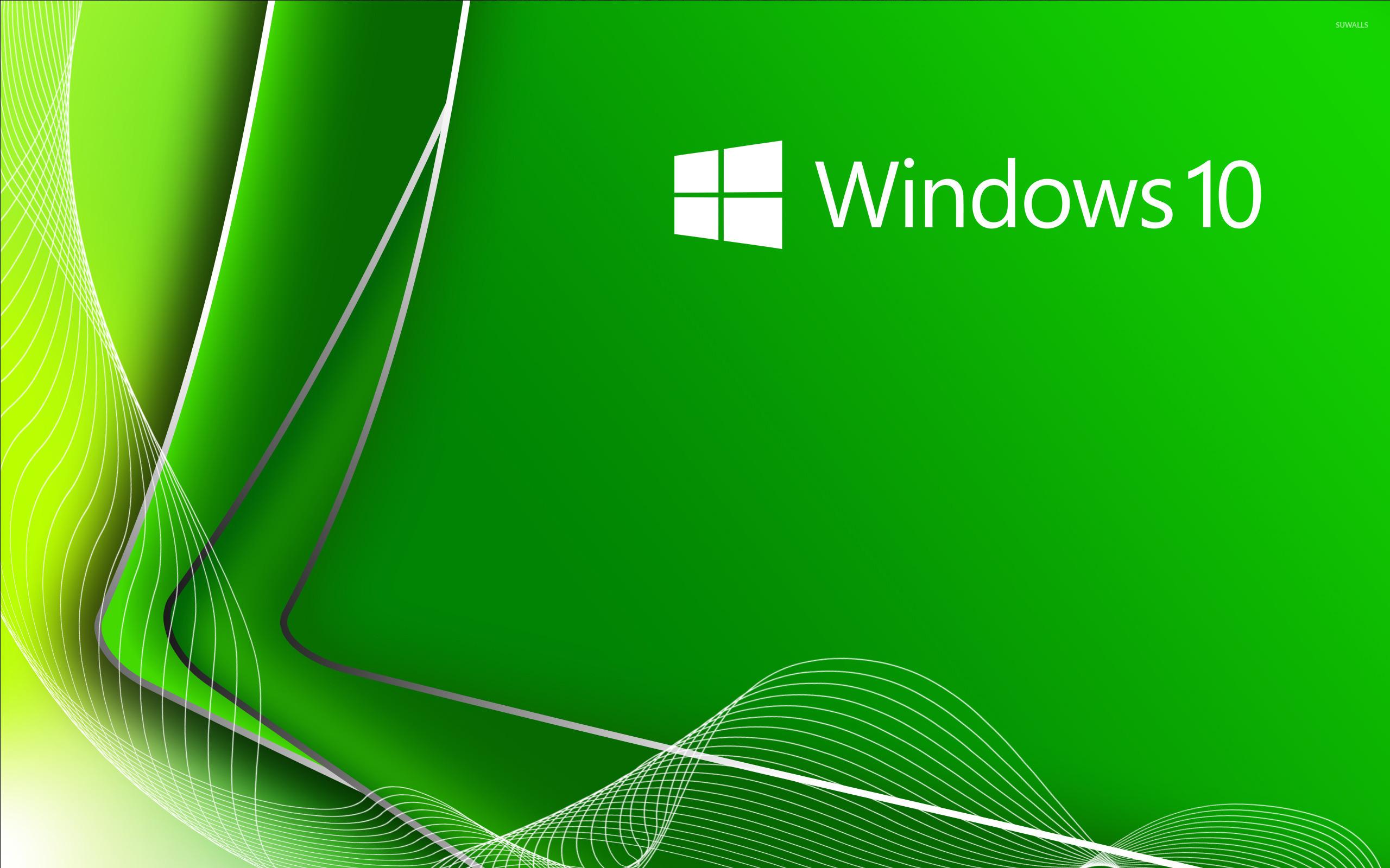 Windows 10 white text logo on green curners wallpaper