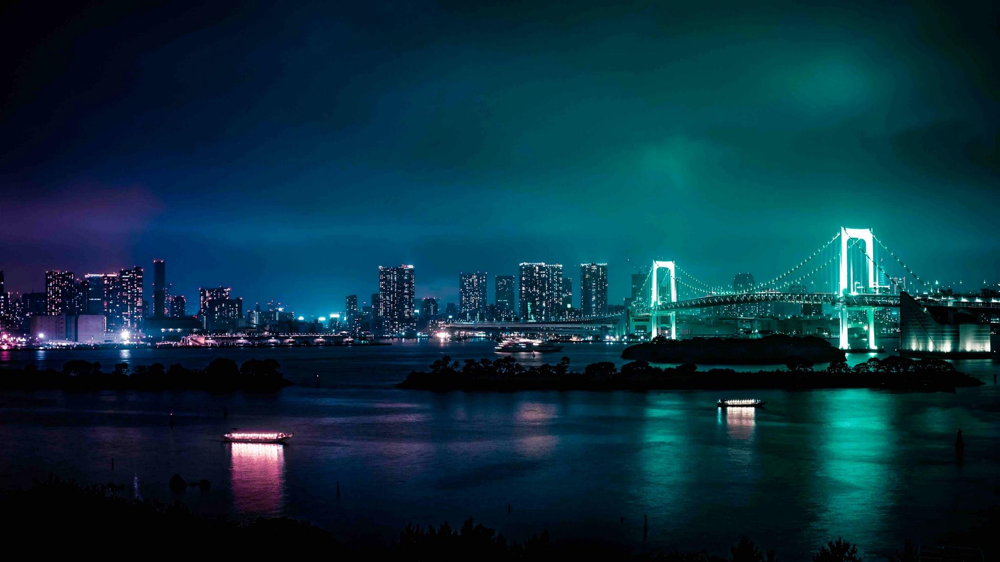 Download wallpaper 2048x1152 minato, japan, night city