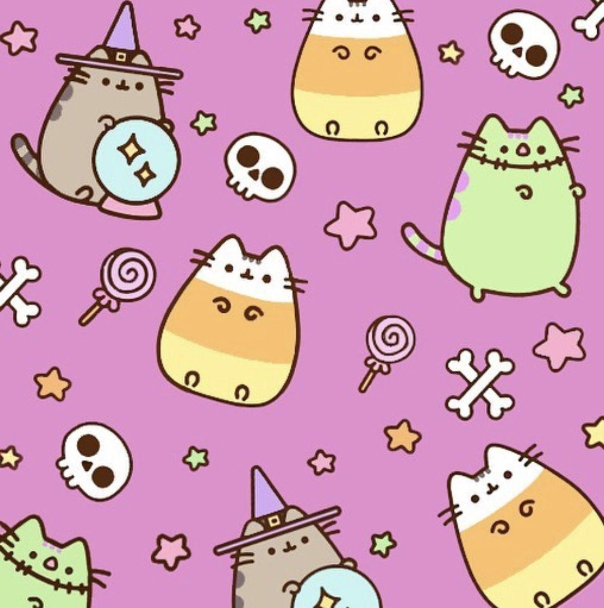 Pusheen Halloween Pattern. Cute cats. Halloween wallpaper