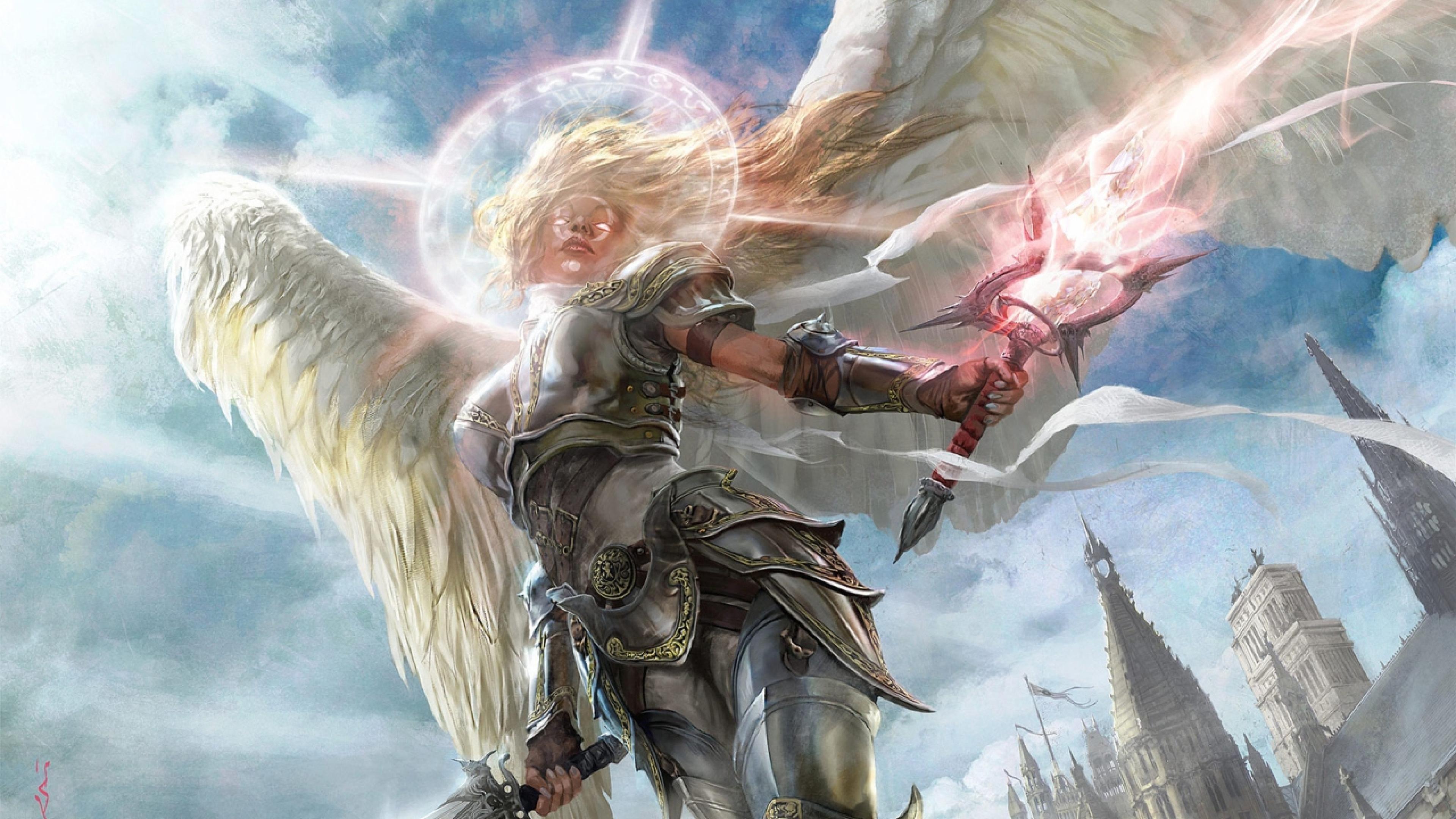 Angel Magic Sword Halo Abstract 4k. Fantasy. Angel warrior