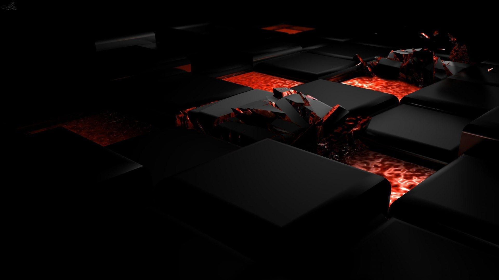 cube fire dark light alloy 3D wallpaper. ololoshenka