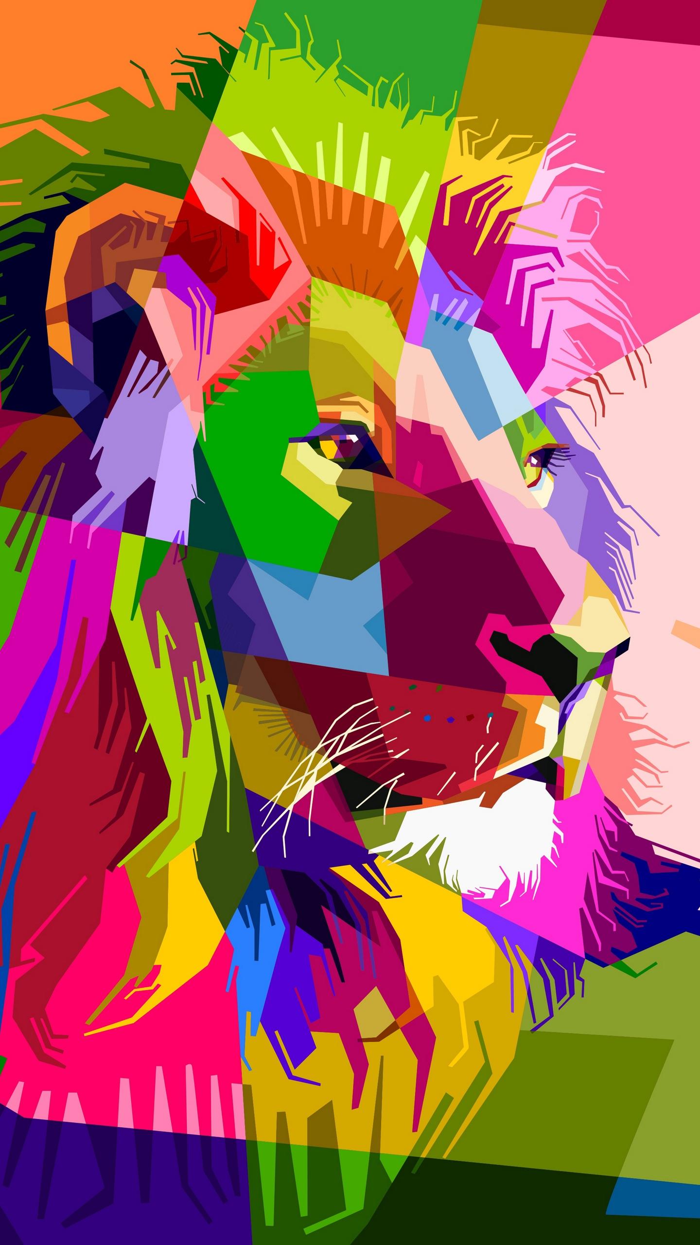 Download wallpaper 1440x2560 lion, art, colorful, muzzle qhd