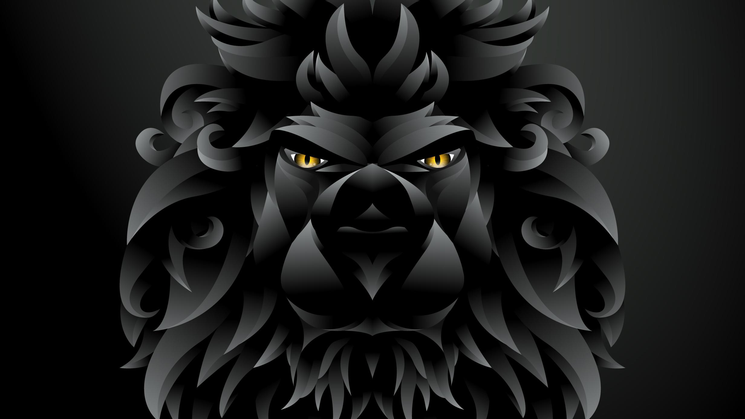 Dark Black Lion Illustration, HD Artist, 4k Wallpaper
