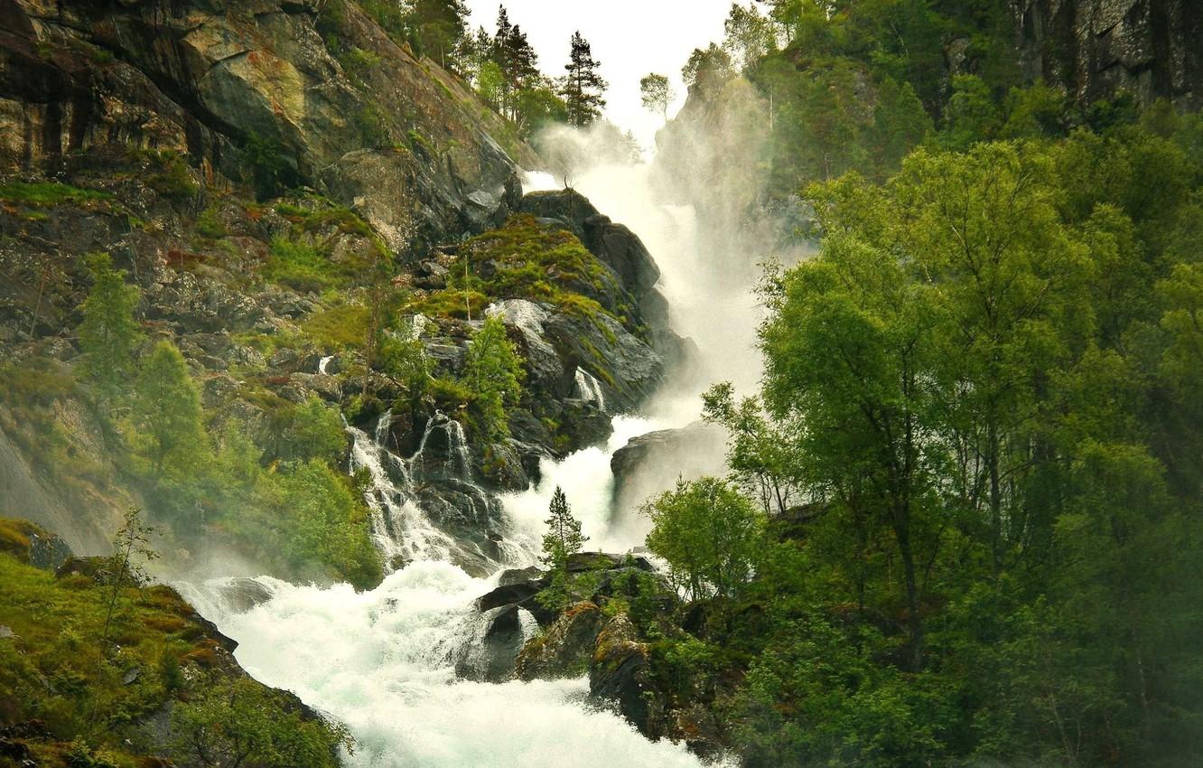 Photo Wallpaper River, Mountains, Waterfall, Tropical