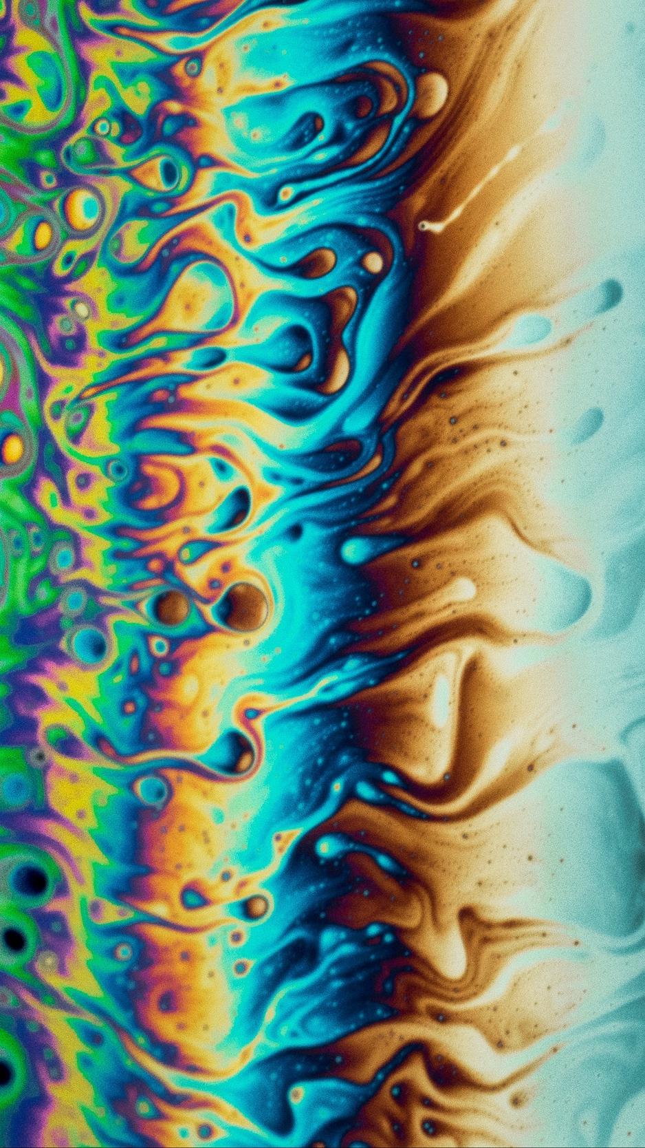 Download wallpaper 938x1668 liquid, colorful, stains, macro