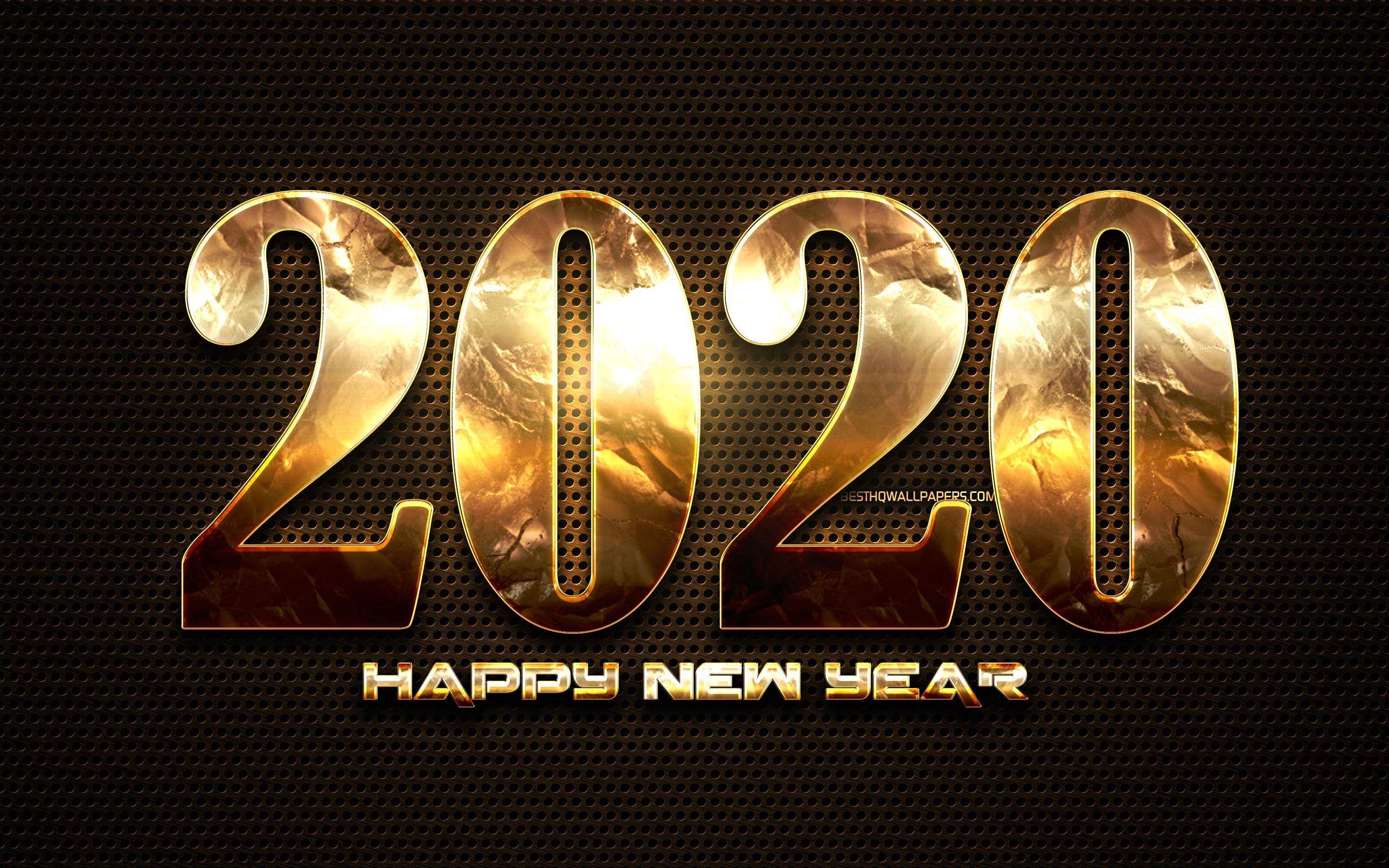 Download wallpaper 2020 golden digits, metal dotted