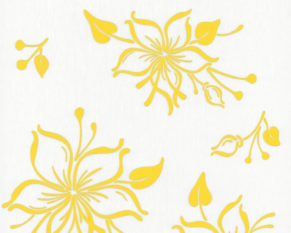 Joyful Floral Wallpaper in Yellow and White design