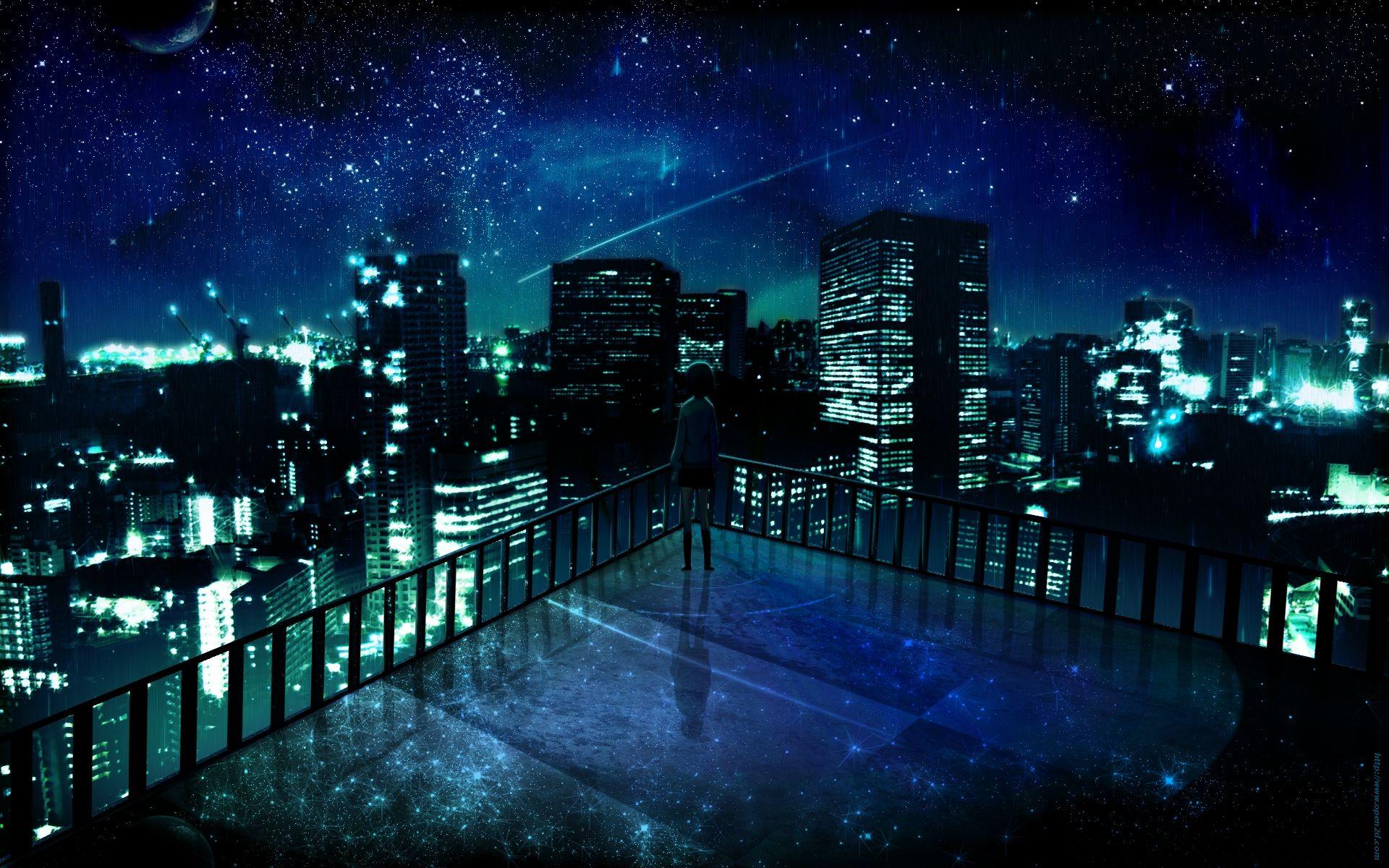 Anime City Night Scenery Wallpaper Free Anime City