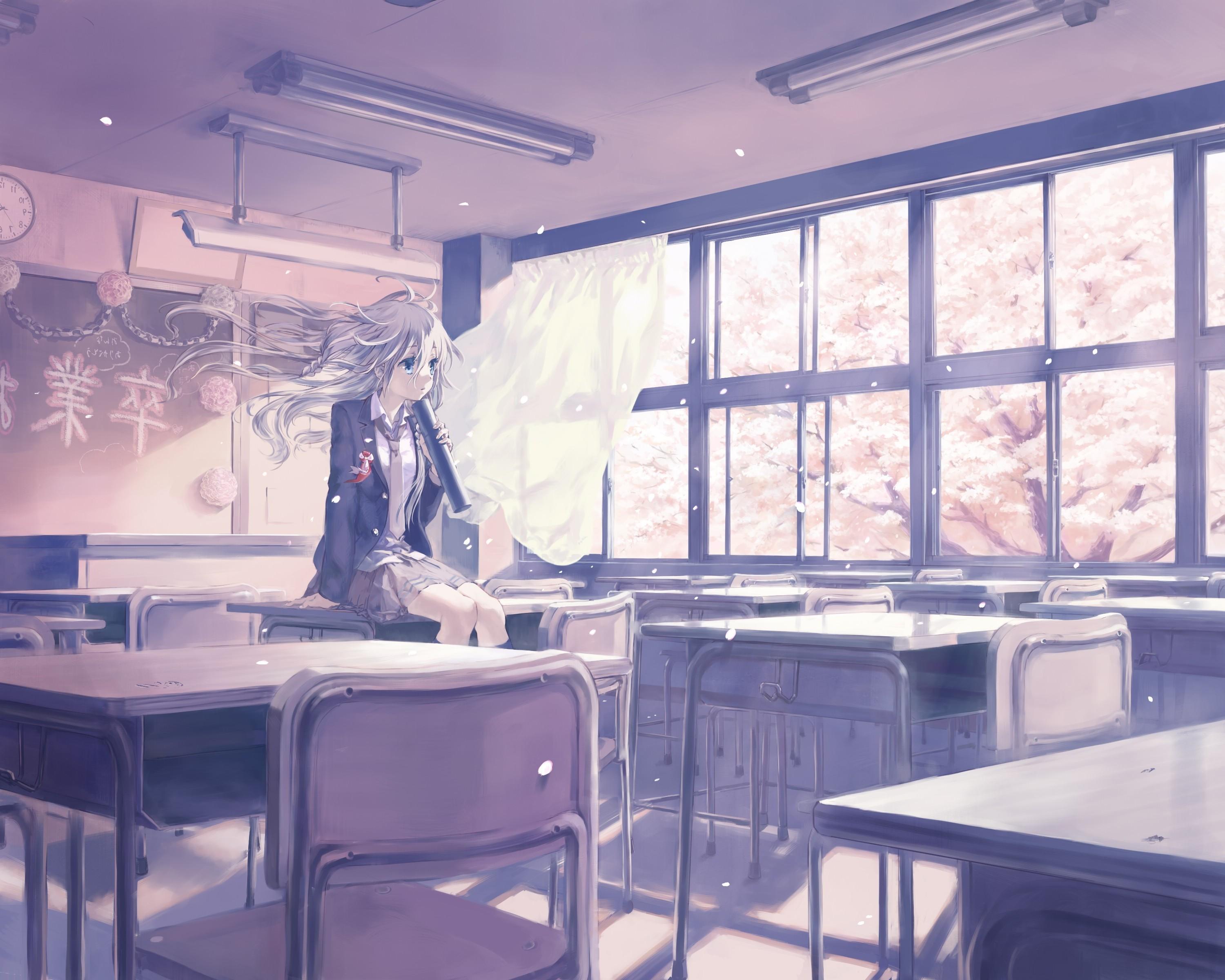 anime, School Uniform, Anime Girls, Classroom, Vocaloid, IA