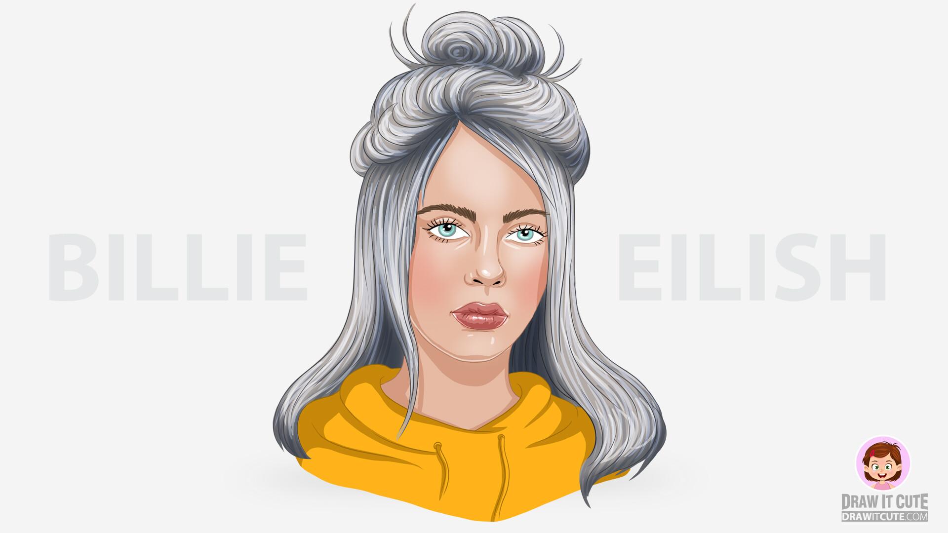 How to draw Billie Eilish Hair, DrawitCute .Com