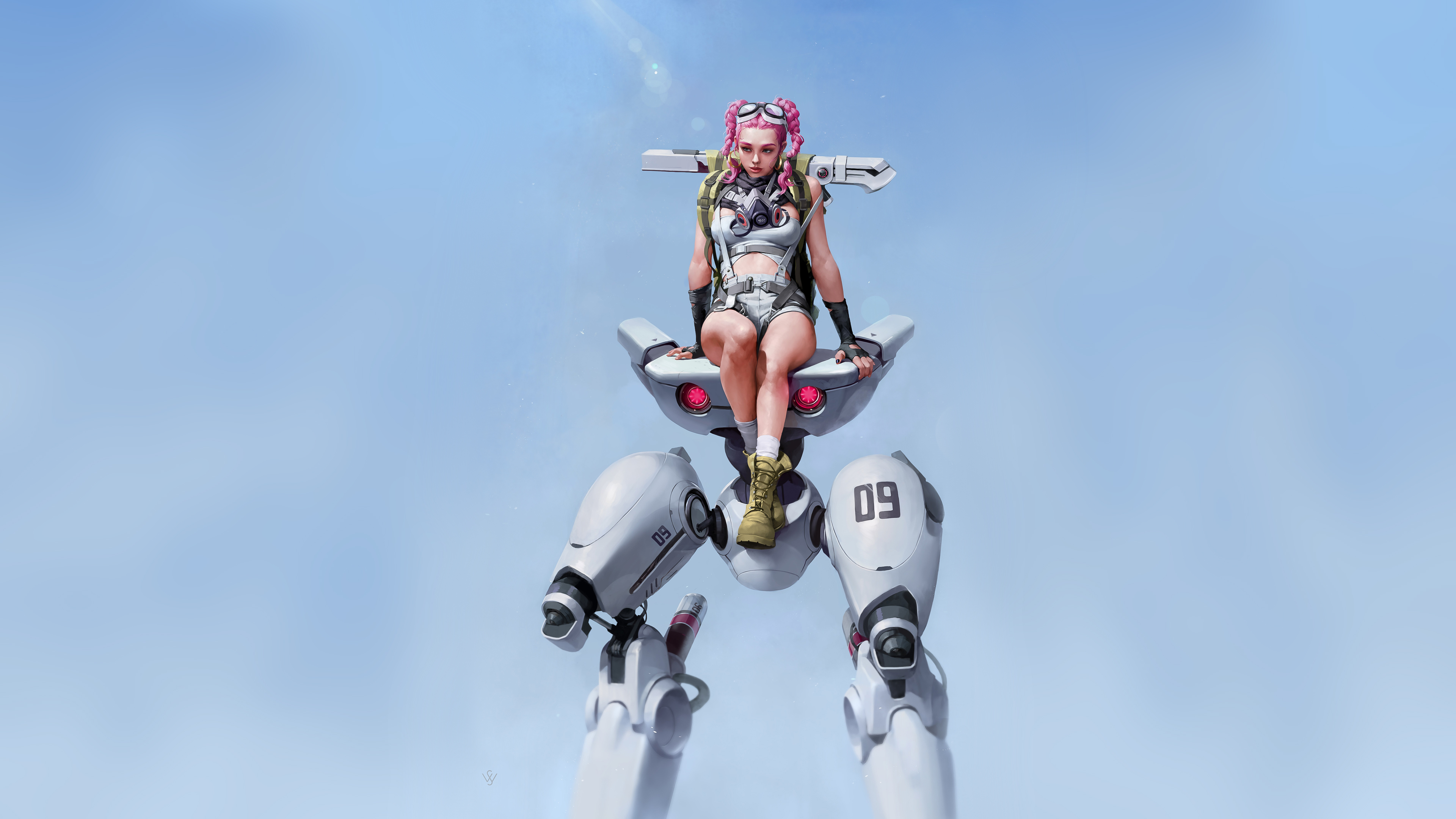 Braided Pink Hair Cyberpunk Robot Girl 4k, HD Artist, 4k