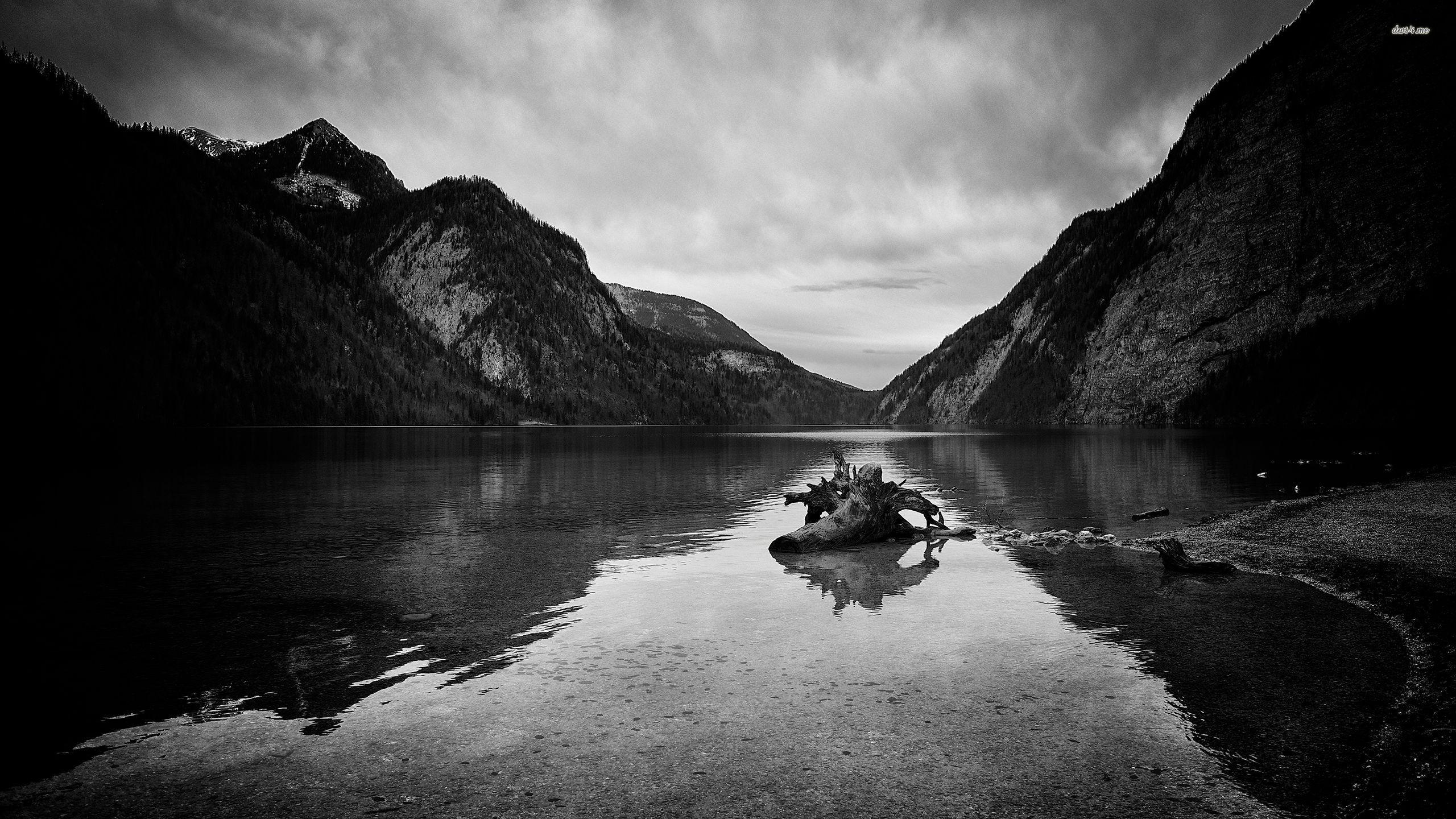 Black and white mountain lake wallpaper wallpaper