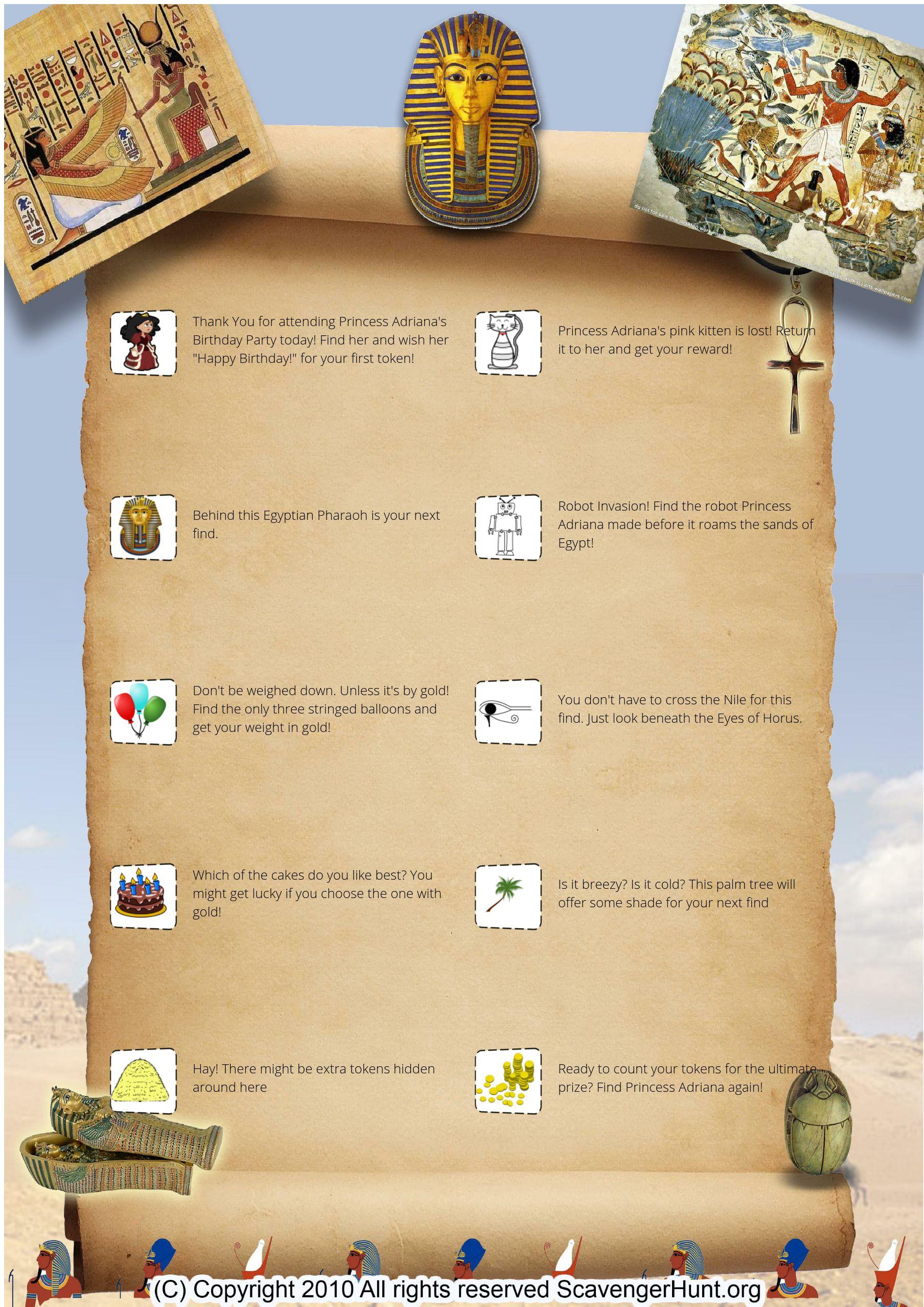 Egyptian Princess Birthday Scavenger Hunt