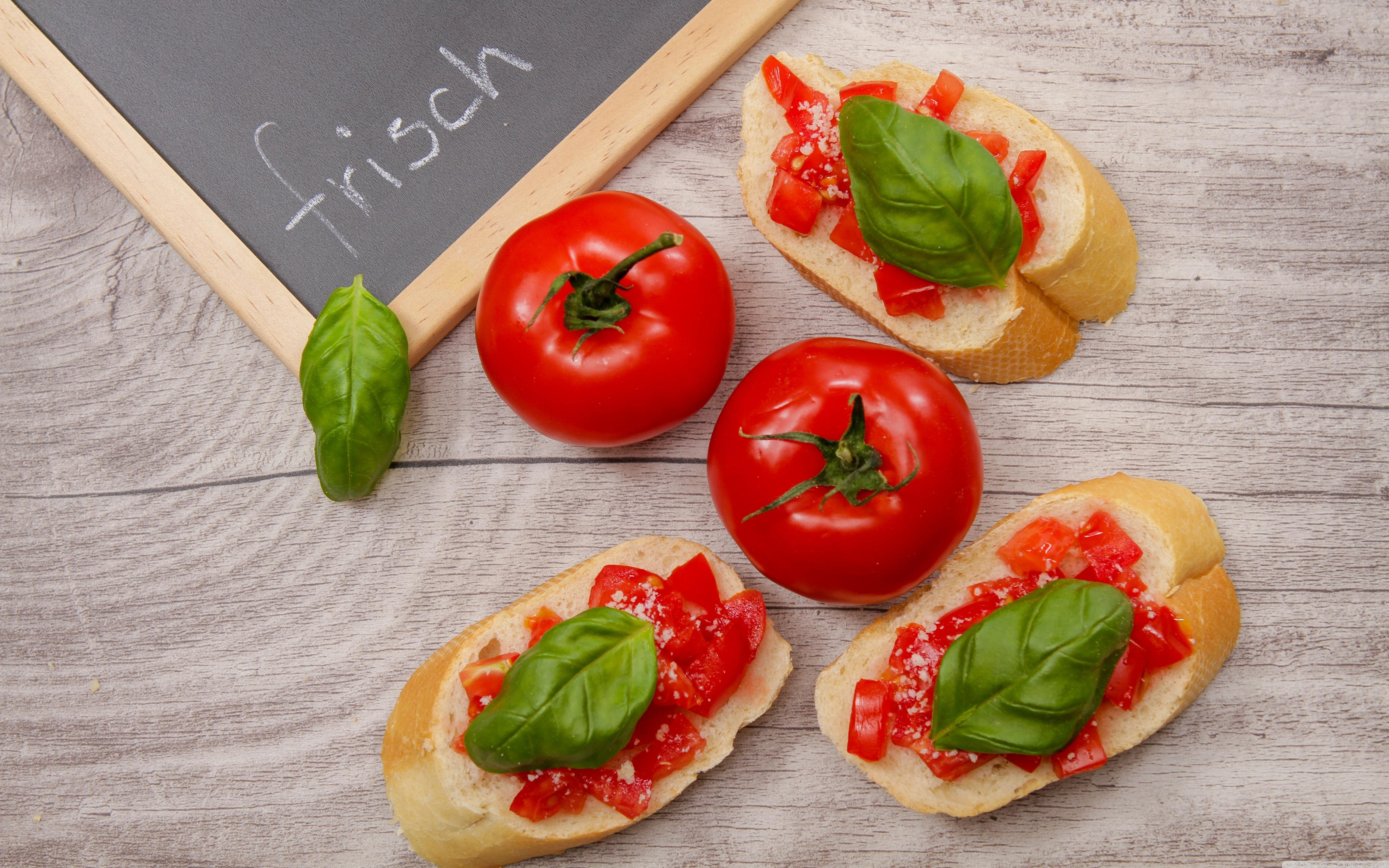 Bruschetta topped with Tomato, Parmesan, Basil ❤ 4K HD