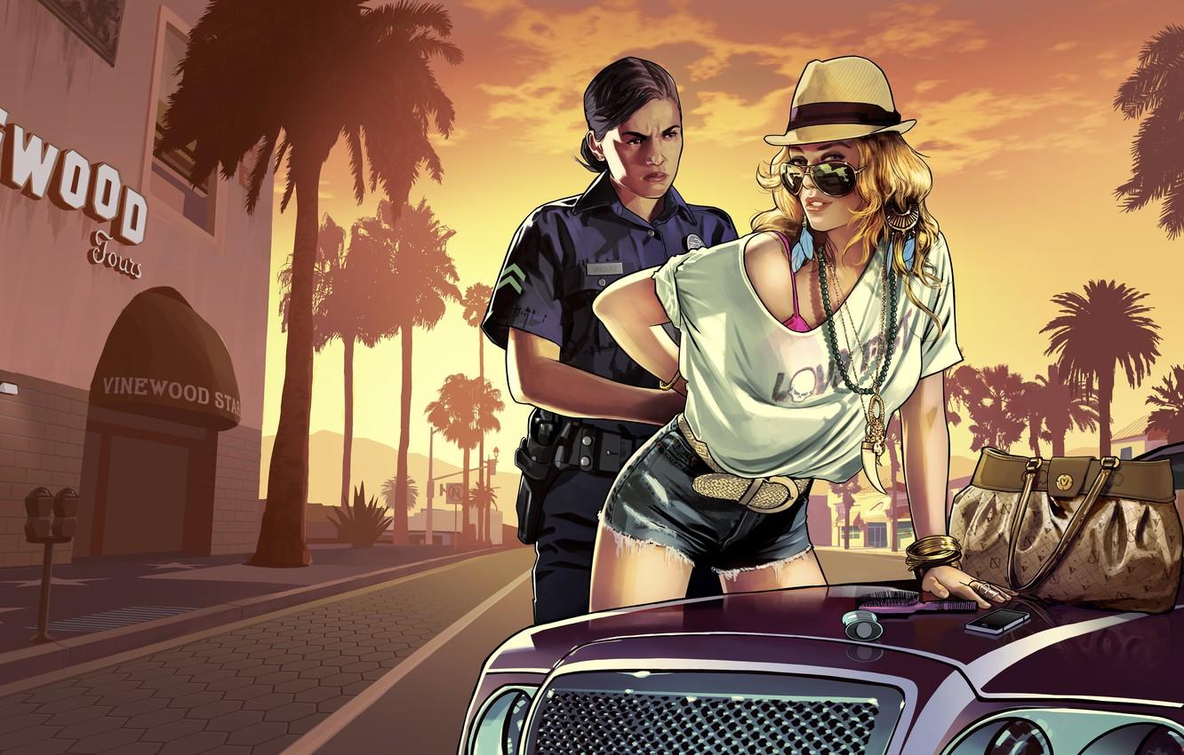 Wallpaper girl, police, COP, Grand Theft Auto V, gta