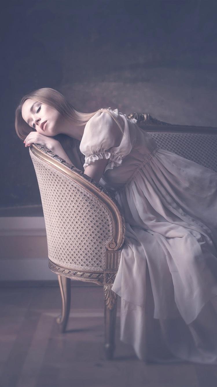 Girl sleep on chair, furniture, vintage style 750x1334